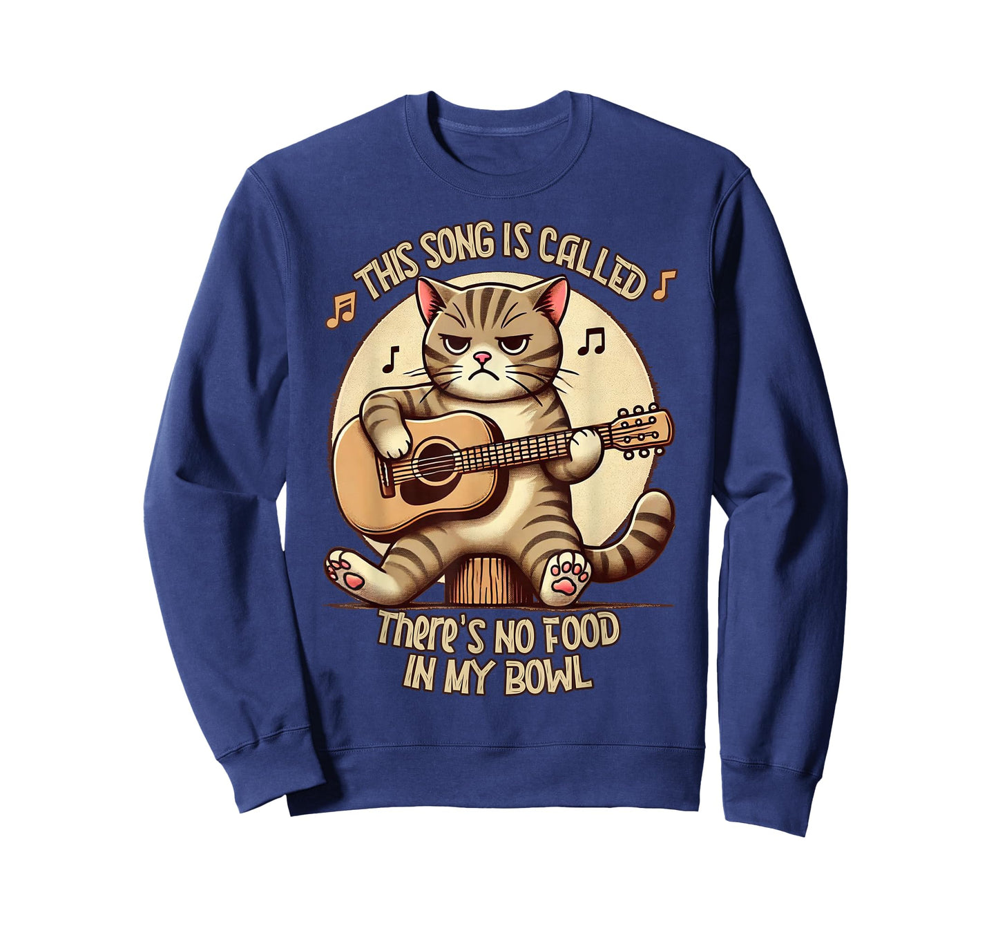 Cat Plays Acoustic Guitar Song No Food In My Bowl Funny Men Women Kids T-Shirt
