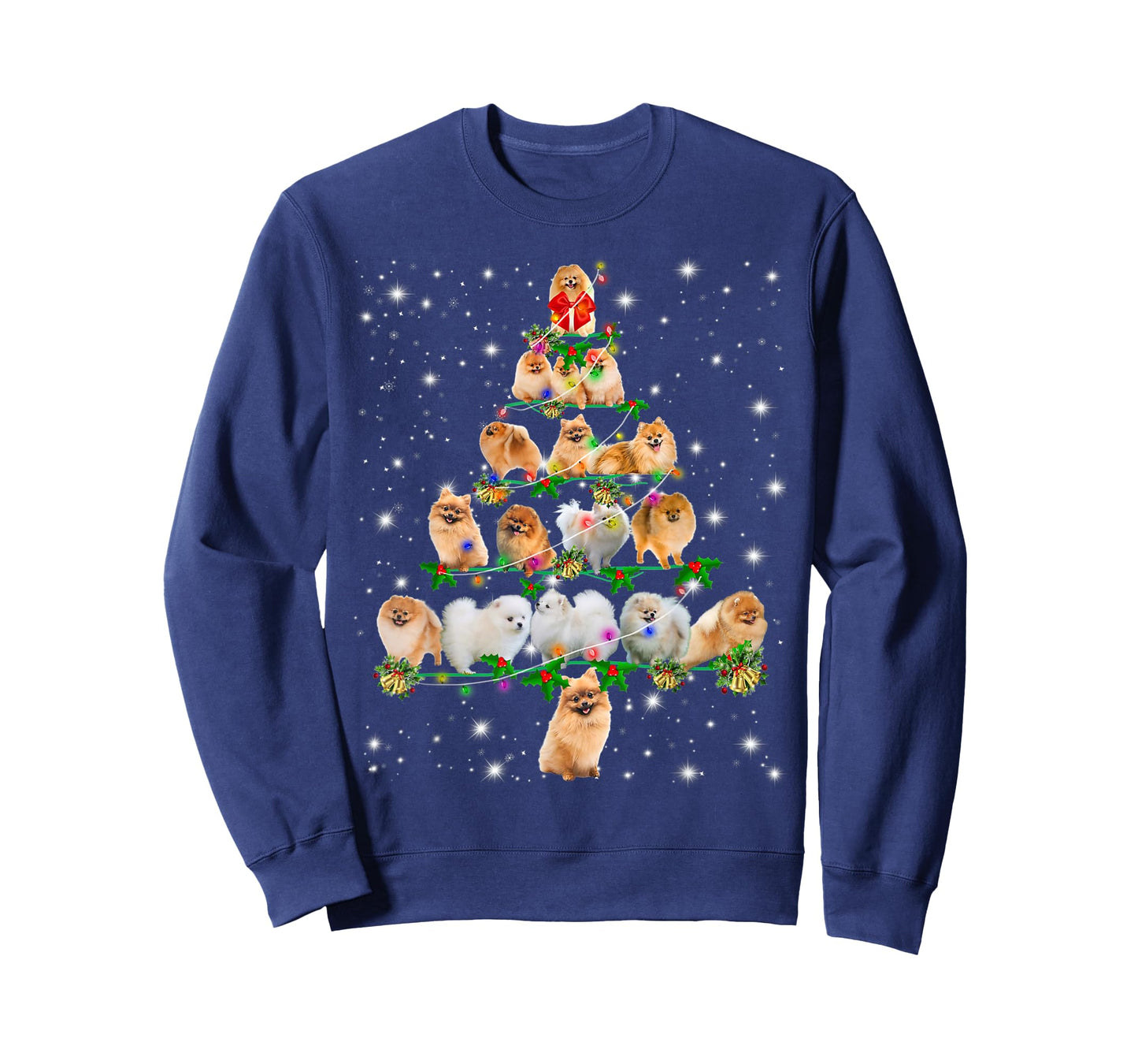 Pomeranian Christmas Tree Lights Funny Lover Dog Pajamas T-Shirt for Men Women Kids
