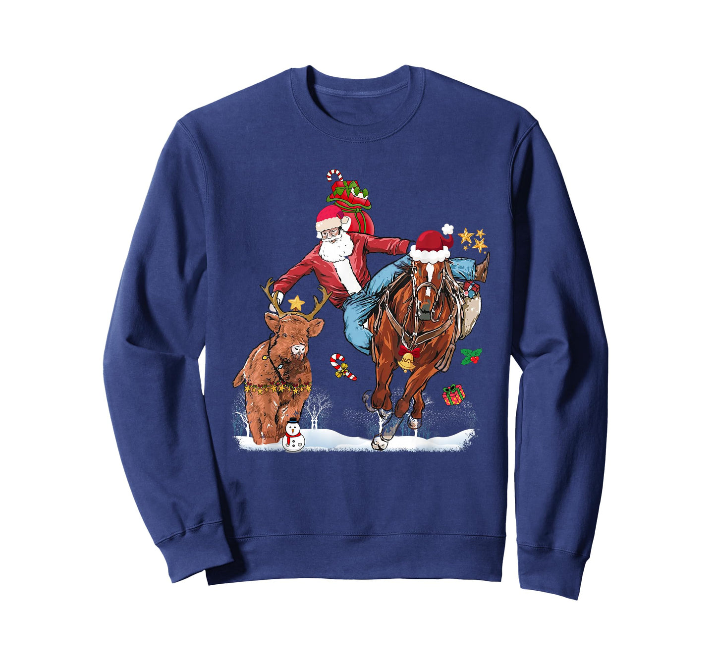 Cowboy Santa Bulldogging Western Cowboy Xmas Funny Christmas T-Shirt