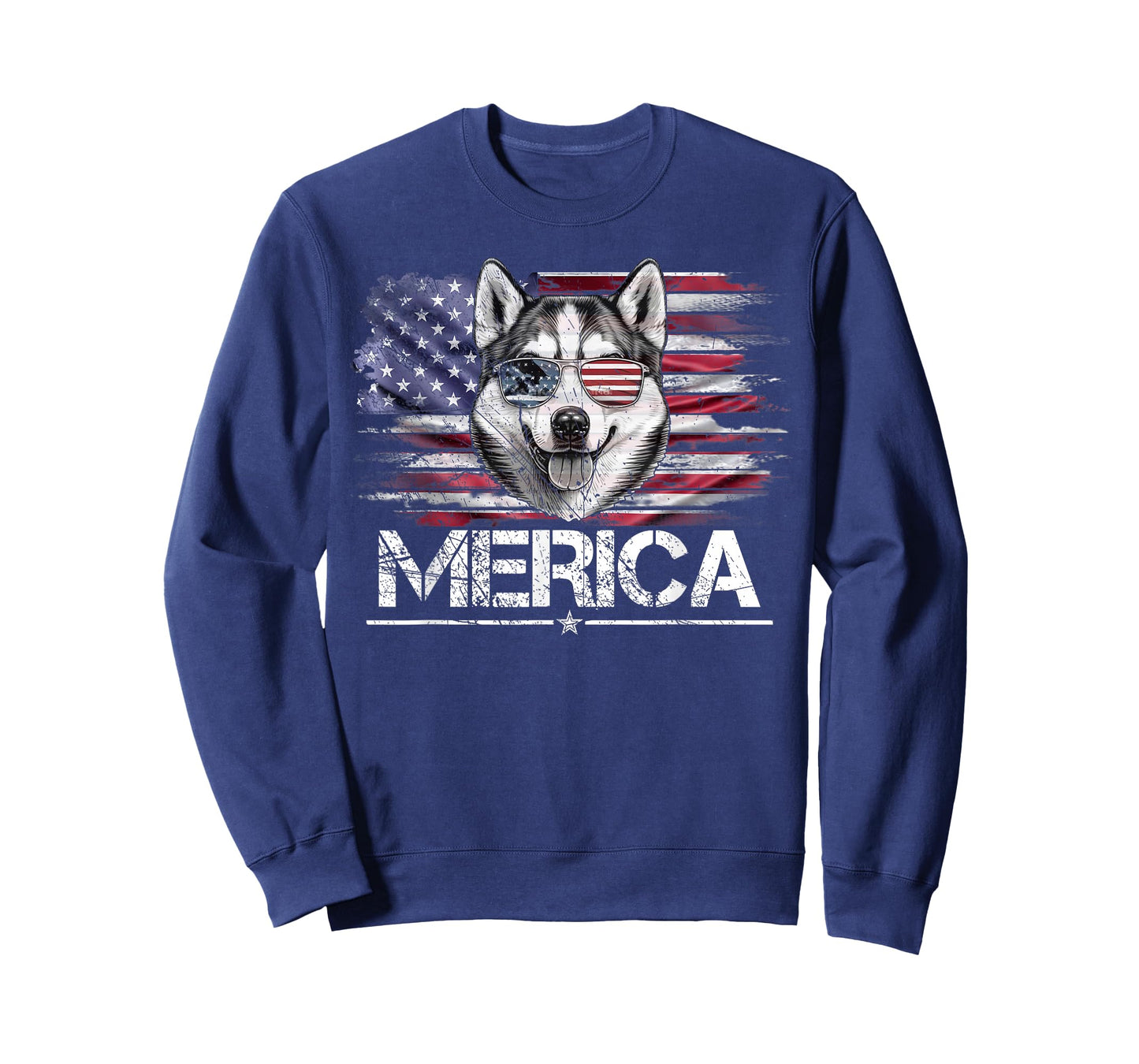 Vintage Husky Dog, Merica Husky Dog USA Flag Funny T-Shirt for Women Kids Men