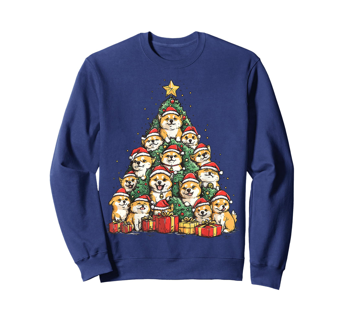 Shiba Inu Santa Christmas Tree Funny Xmas Dog Lover Pajama T-Shirt