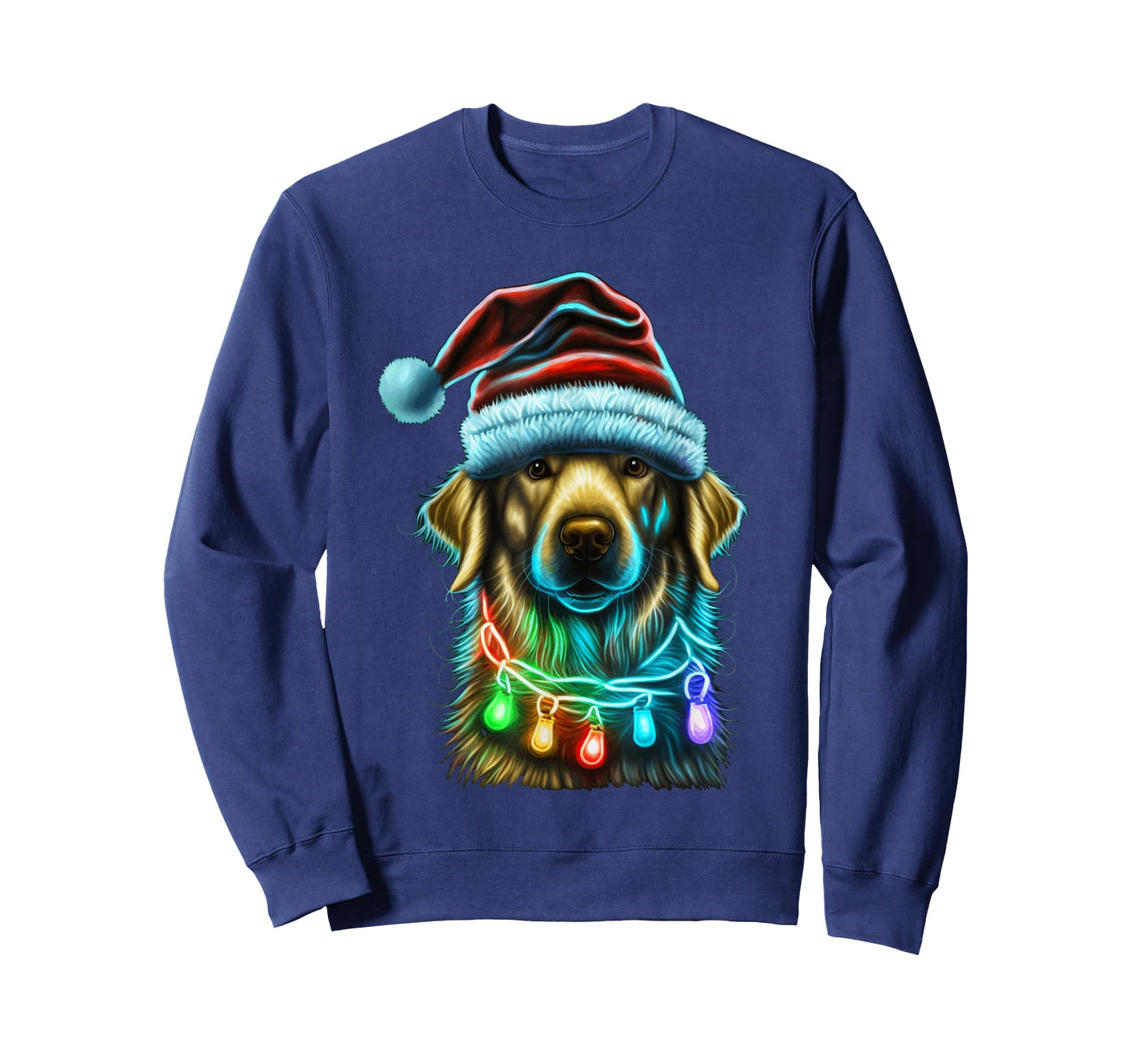 Golden Retriever Funny dog Christmas Santa Hat lights tree Men Women Kids T-Shirt