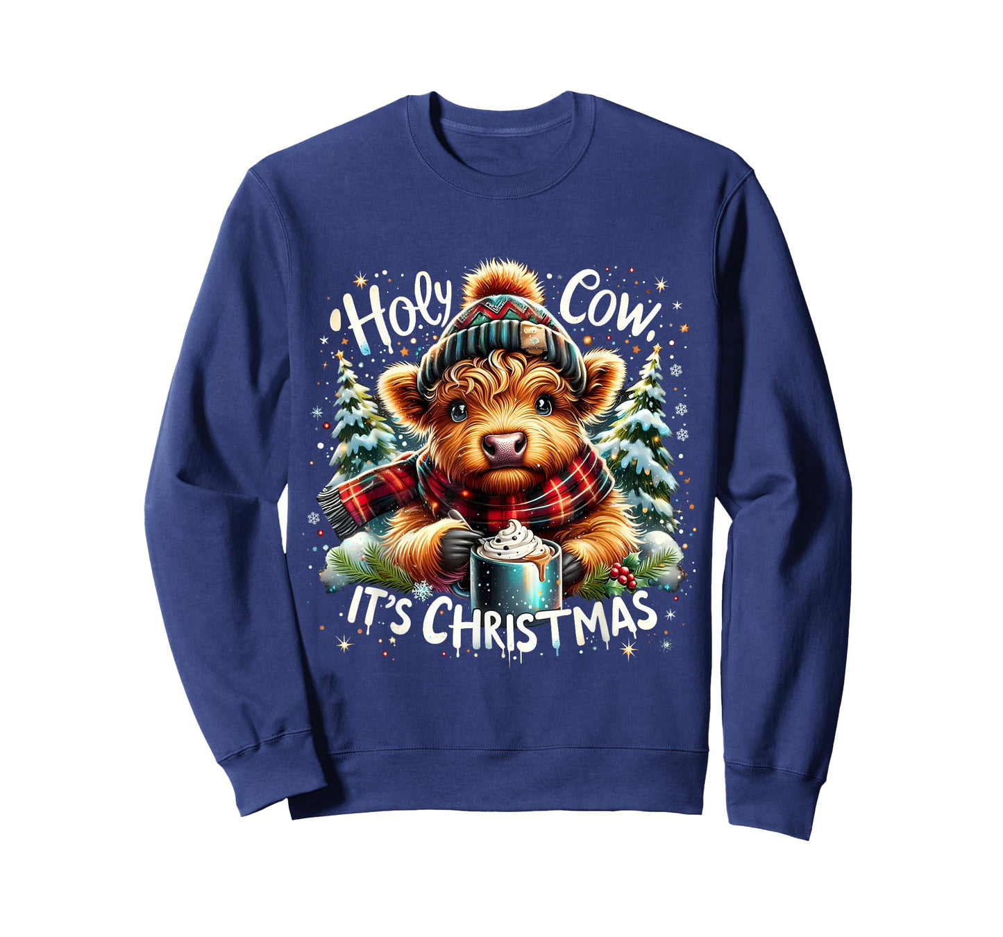 Holy Cow It’s Christmas Funny Cozy Farm Design HighlandCow T-Shirt