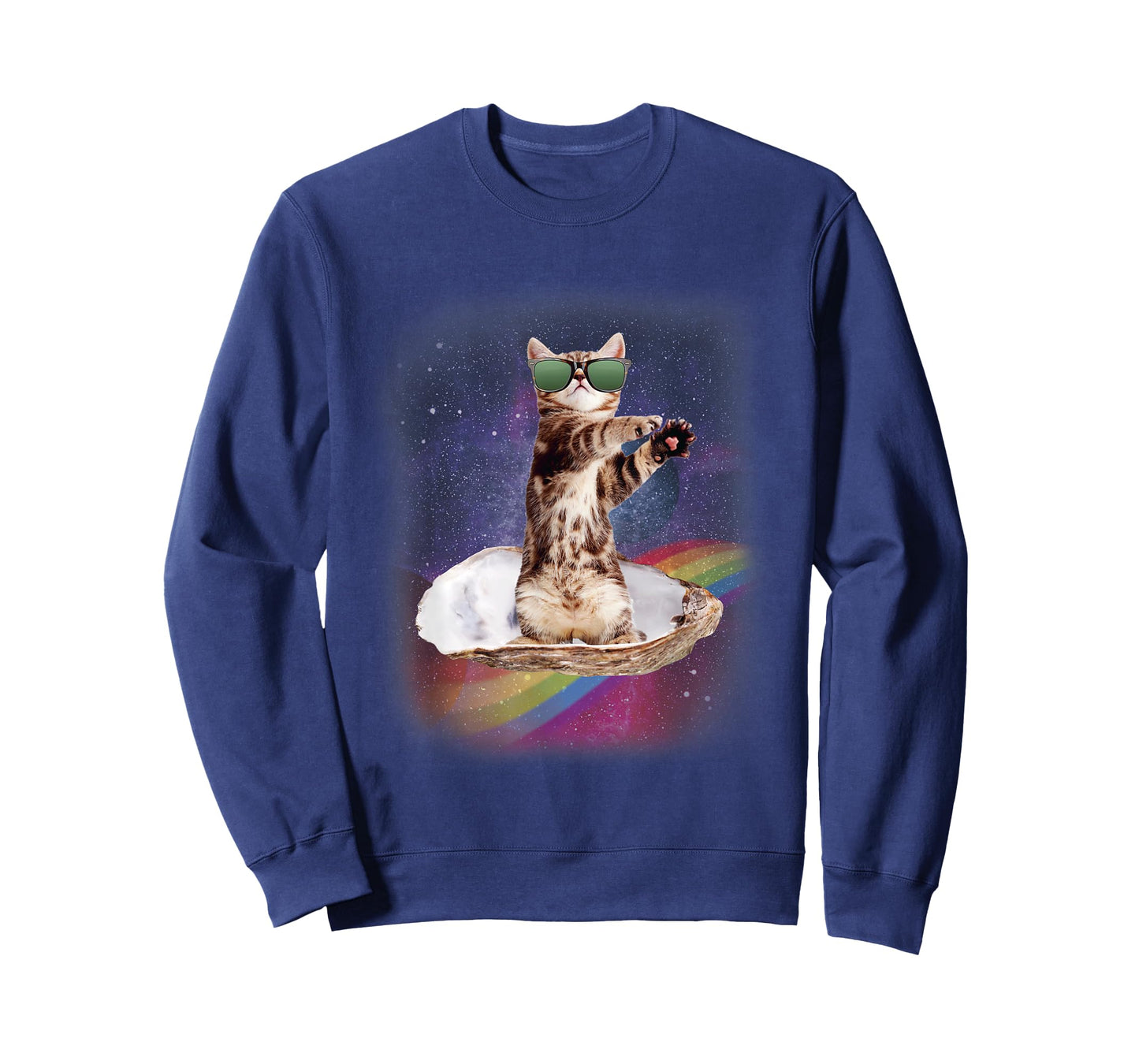 Space Cat Surfing An Oyster On A Rainbow Oyster T-Shirt
