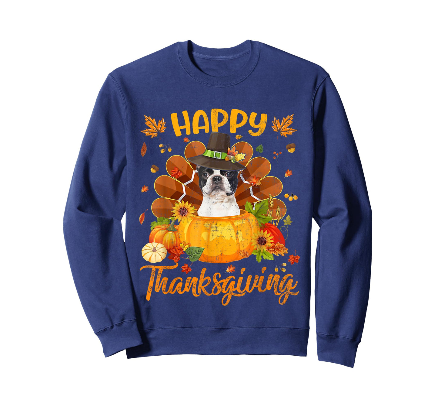 Happy Thanksgiving Boston Terrier Dog Turkey Pumpkin T-Shirt