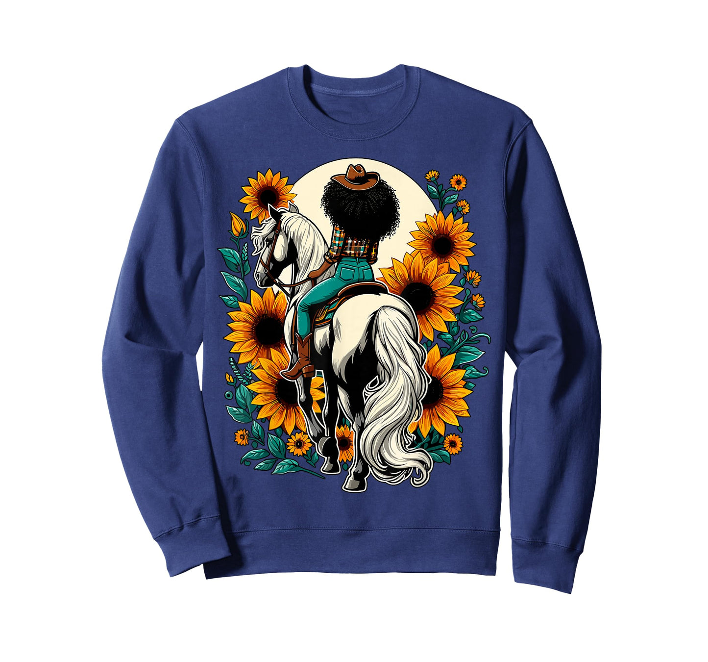 Afro Cowgirl Riding Horse Sunflower Western Country T-Shirt