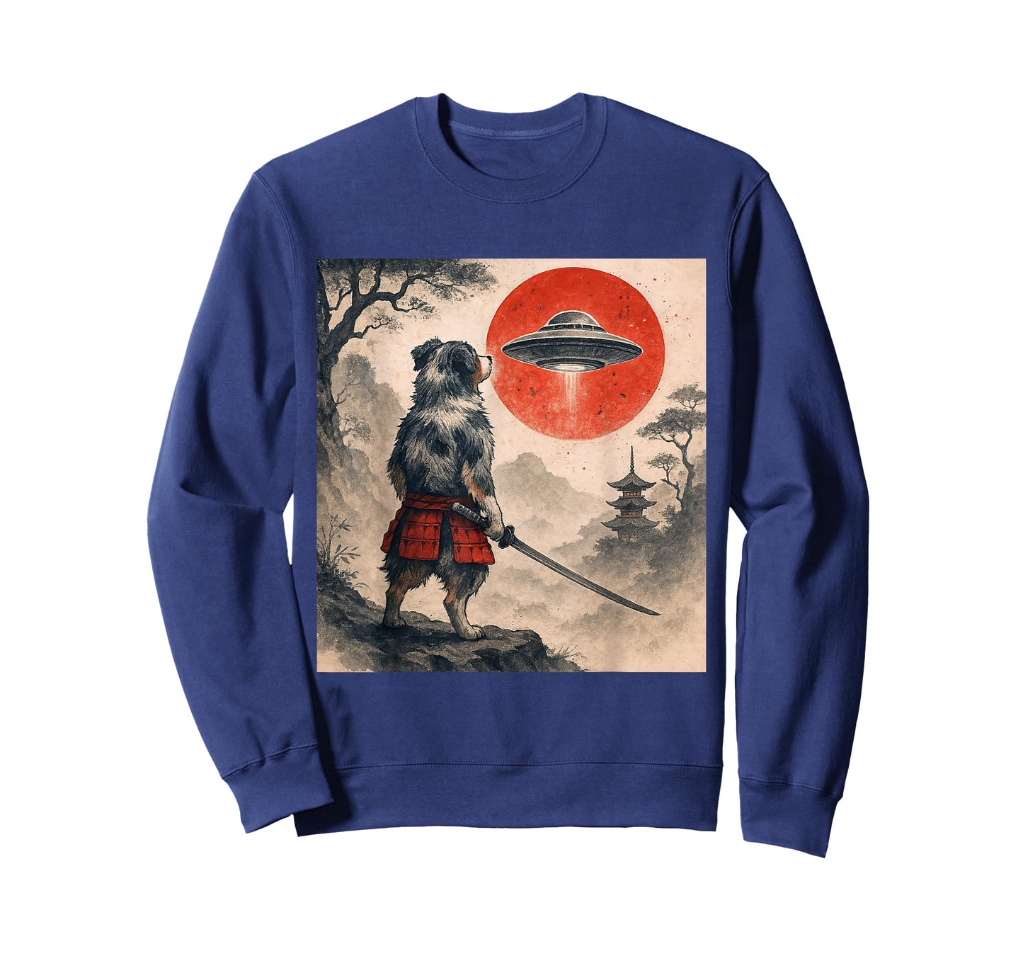 Australian Shepherd Samurai UFO Vintage Japanese Ukiyo-e Dog T-Shirt