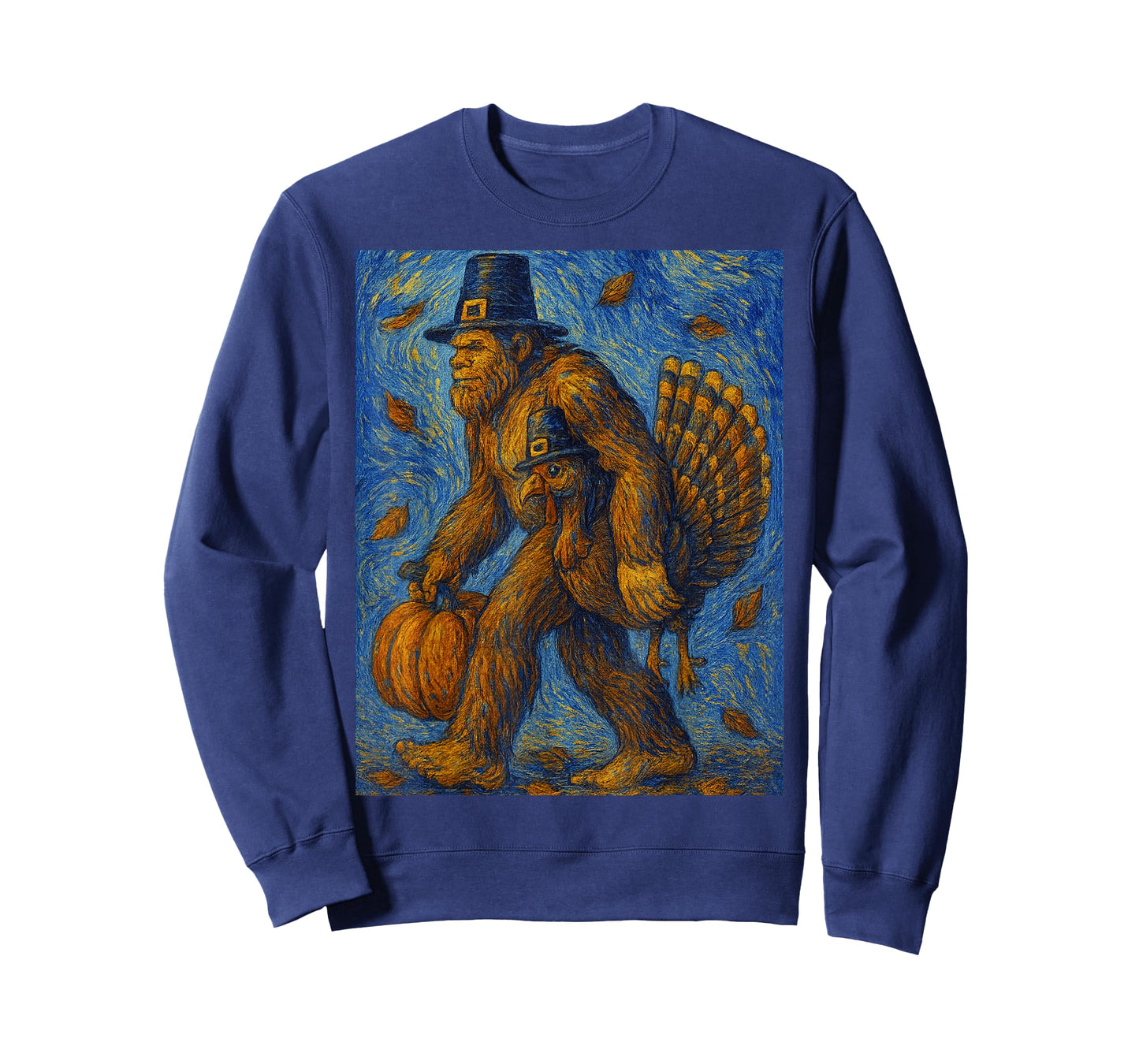 Big Foot Starry Night Funny Van Gogh Painting Thanksgiving T-Shirt