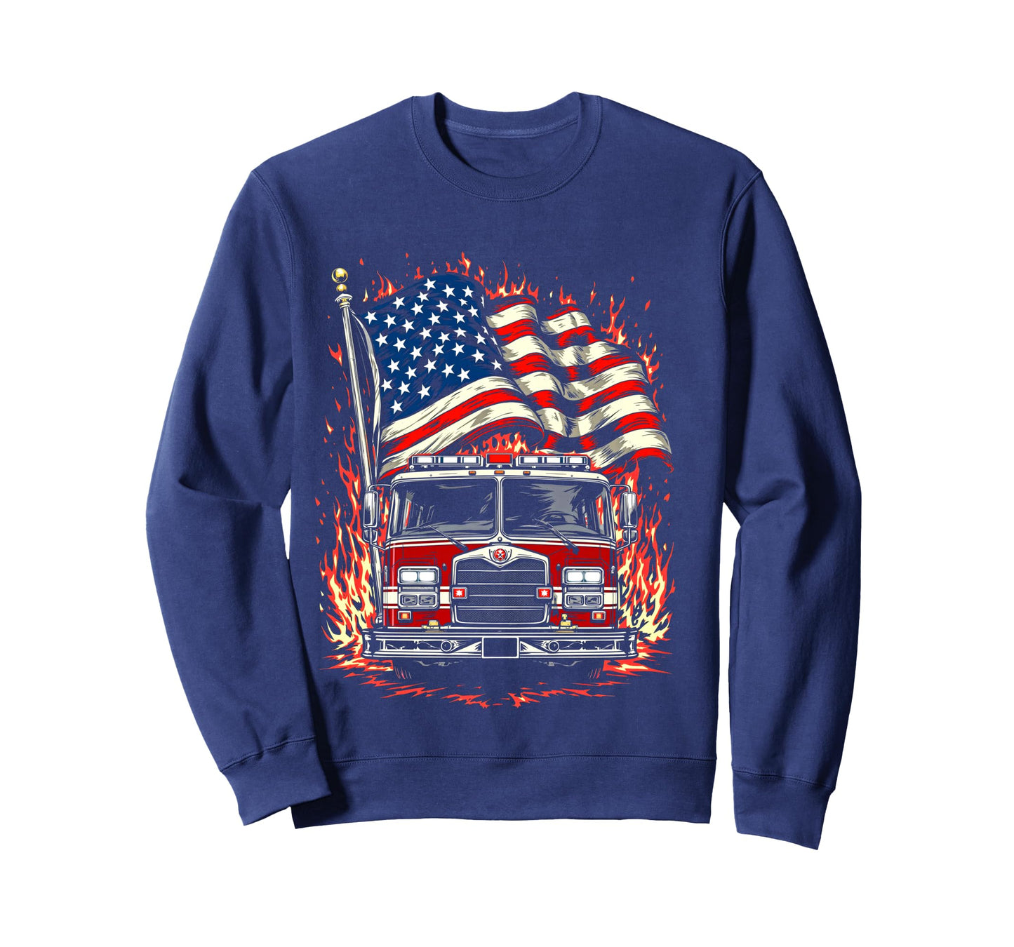 Firefighter Patriotic Fire Truck Fireman American Flag Long Sleeve T-Shirt