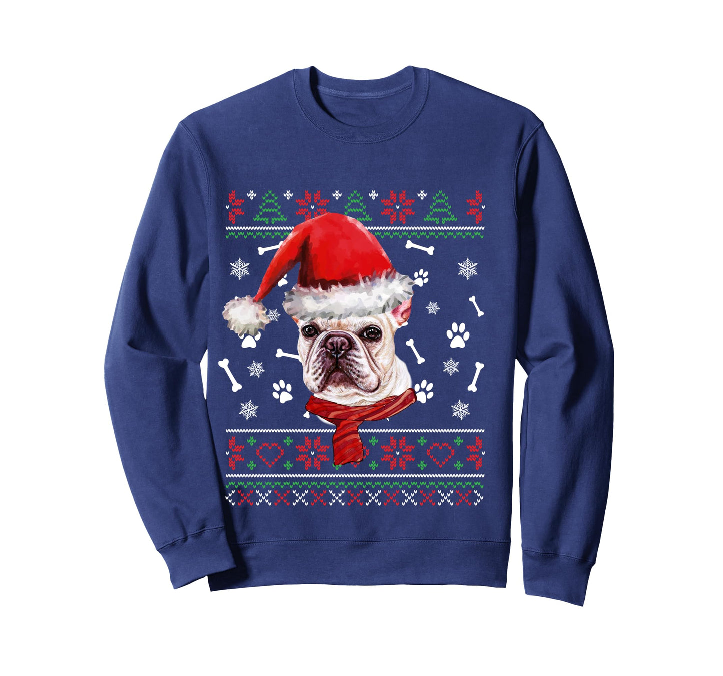 Ugly Sweater Christmas Frenchie Dog Santa Hat Pajama Xmas Long Sleeve T-Shirt