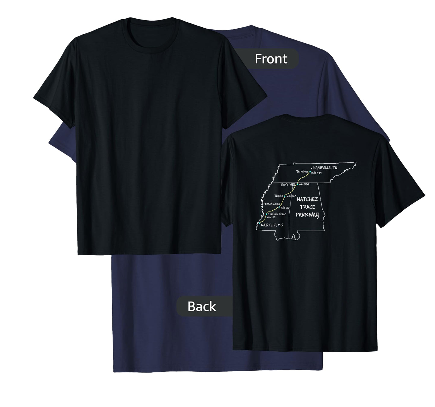 Route Map of the Natchez Trace Parkway National Scenic Trail T-Shirt