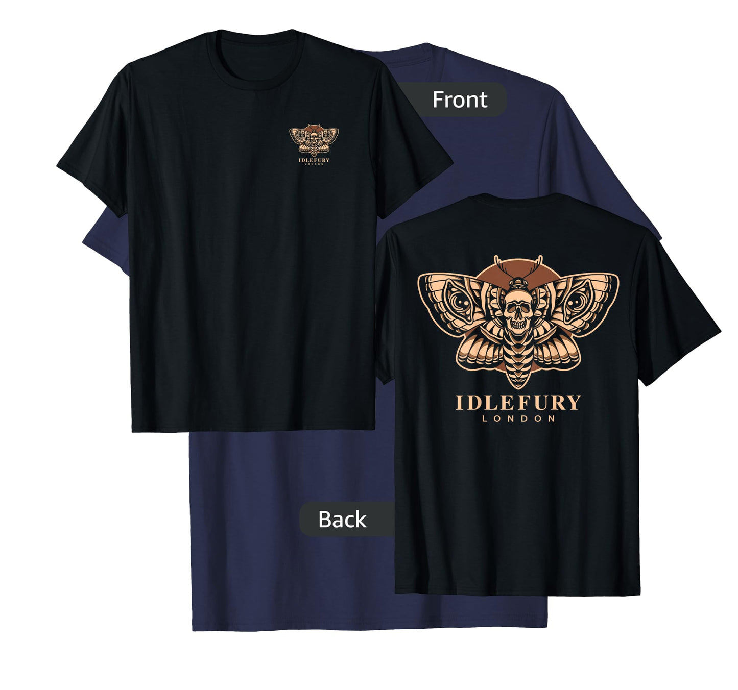 VIEW BACK PRINT Idle Fury Death Moth Skull Moth Butterfly T-Shirt
