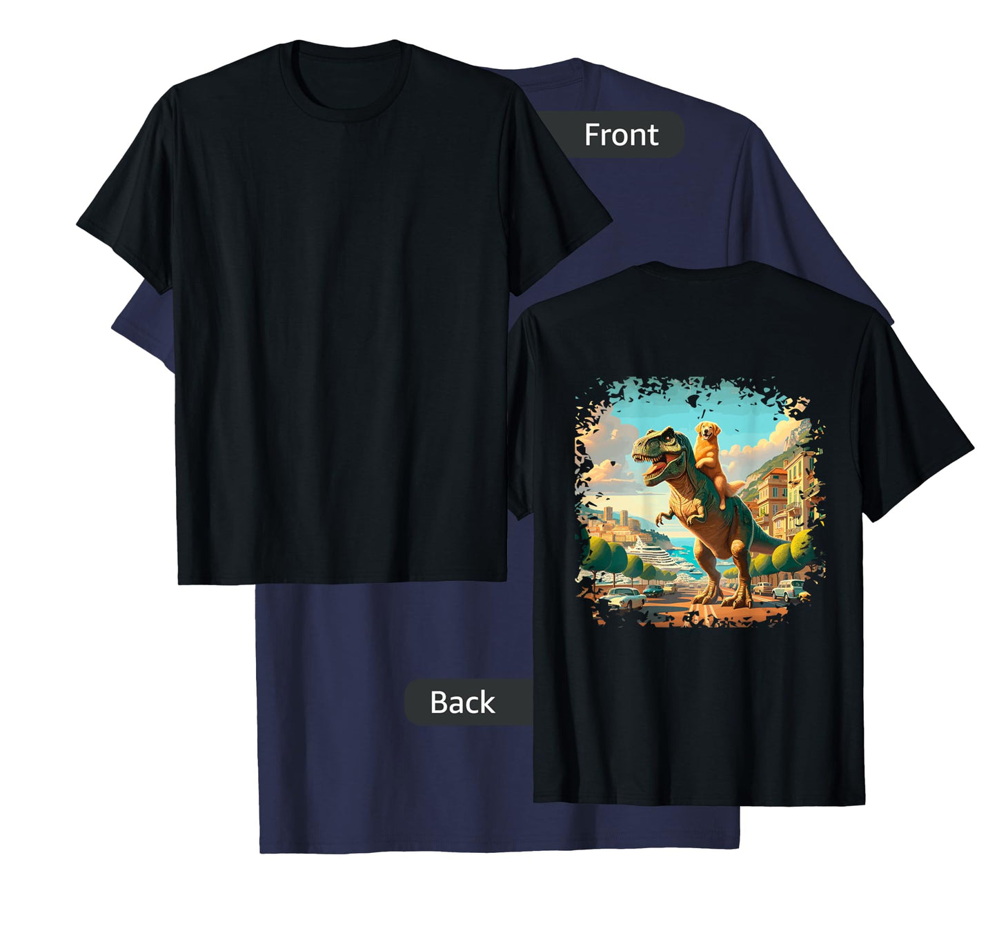 Funny Golden Retriever Riding a T-Rex Cool Dino Dog Design T-Shirt for Men Women Kids