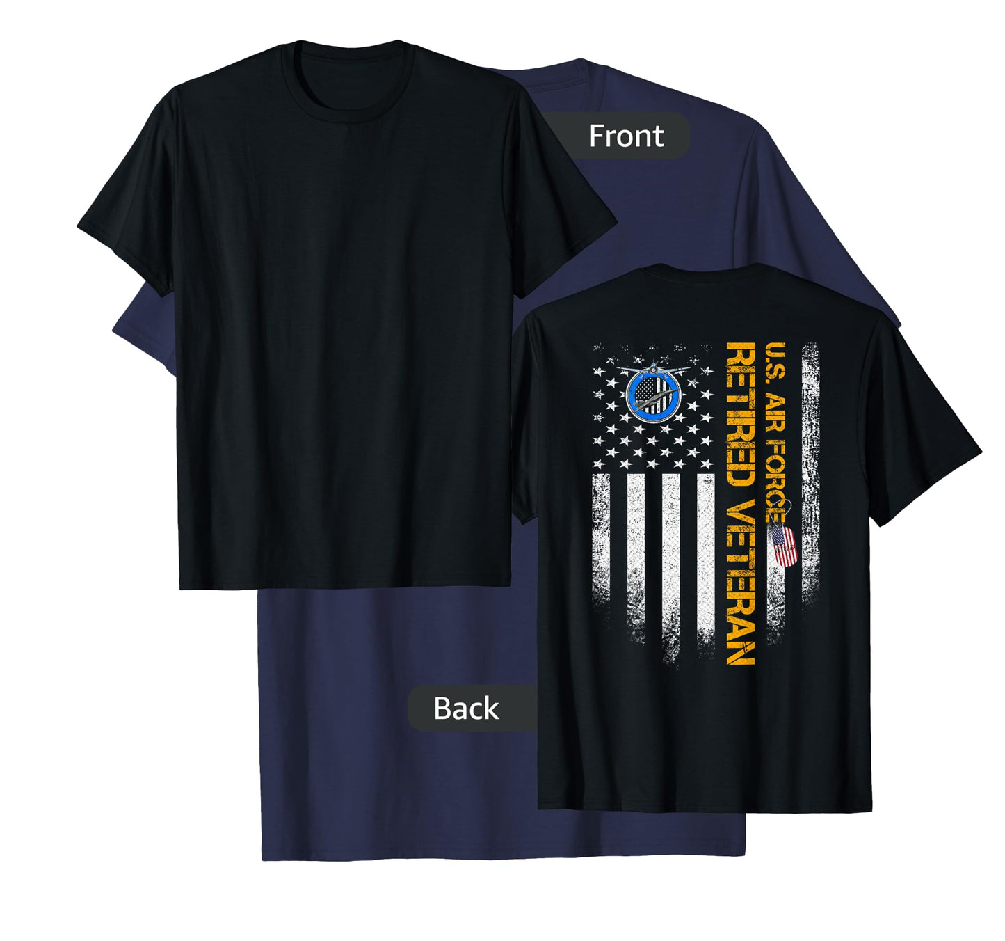 Vintage USA American Flag Proud Retired US Air Force Veteran T-Shirt