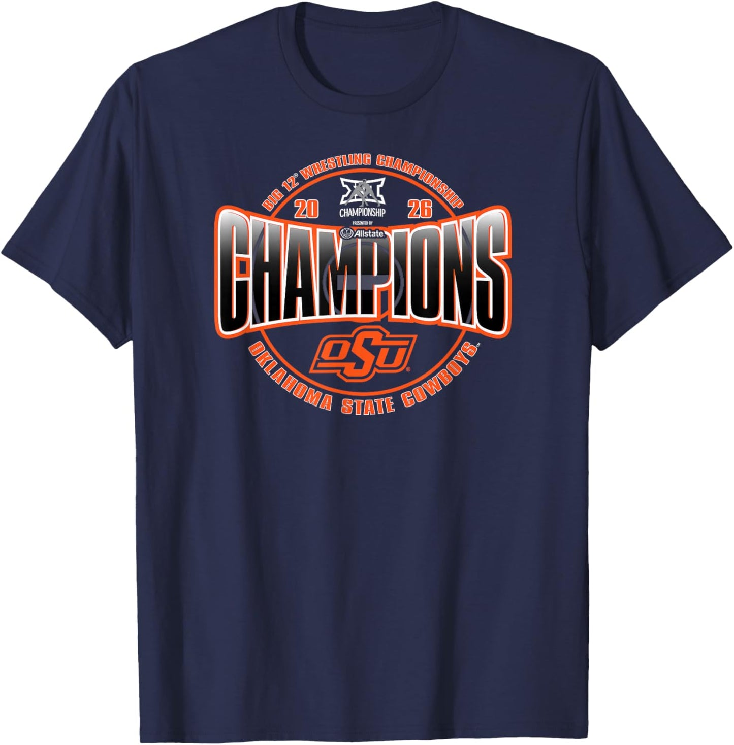 Oklahoma State Cowboys Wrestling Big 12 Champs 2026 T-Shirt - T-Shirt | Navy