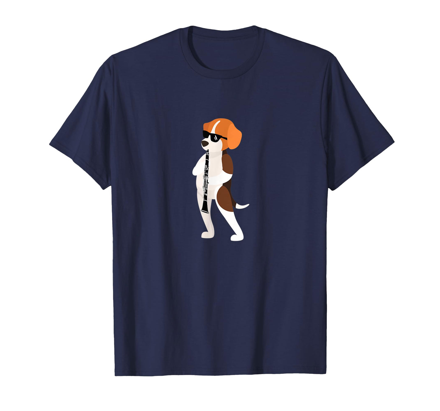 Funny Dog Wearing Sunglasses Playing Clarinet Beagle T-Shirt