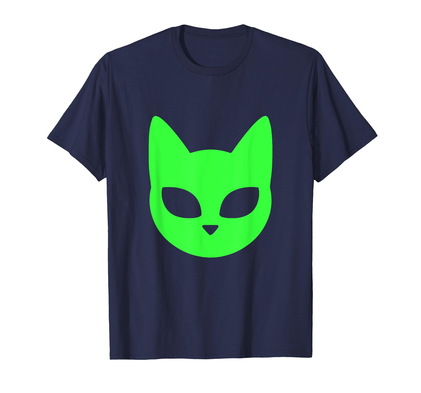 Green Alien Cat Face A Futuristic Feline Graphic T-Shirt