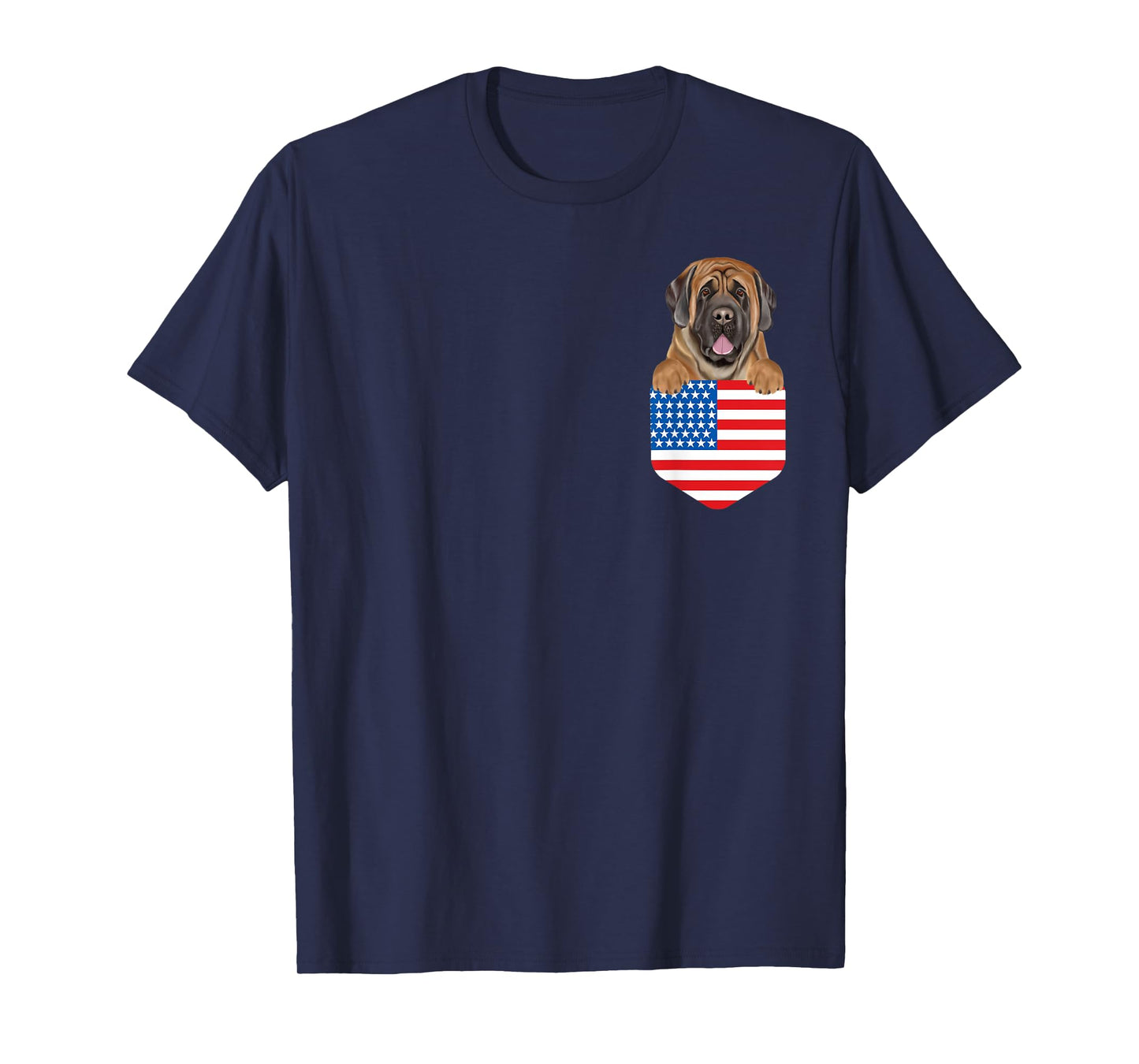 America Flag Mastiff Dog In Pocket T-Shirt