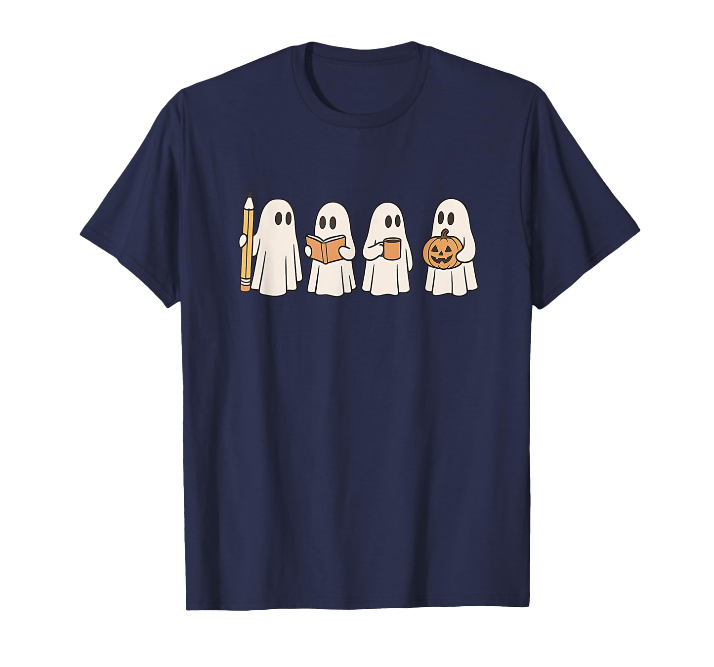 Halloween Teacher Cute Ghosts with Pencil Book Coffee T-Shirt