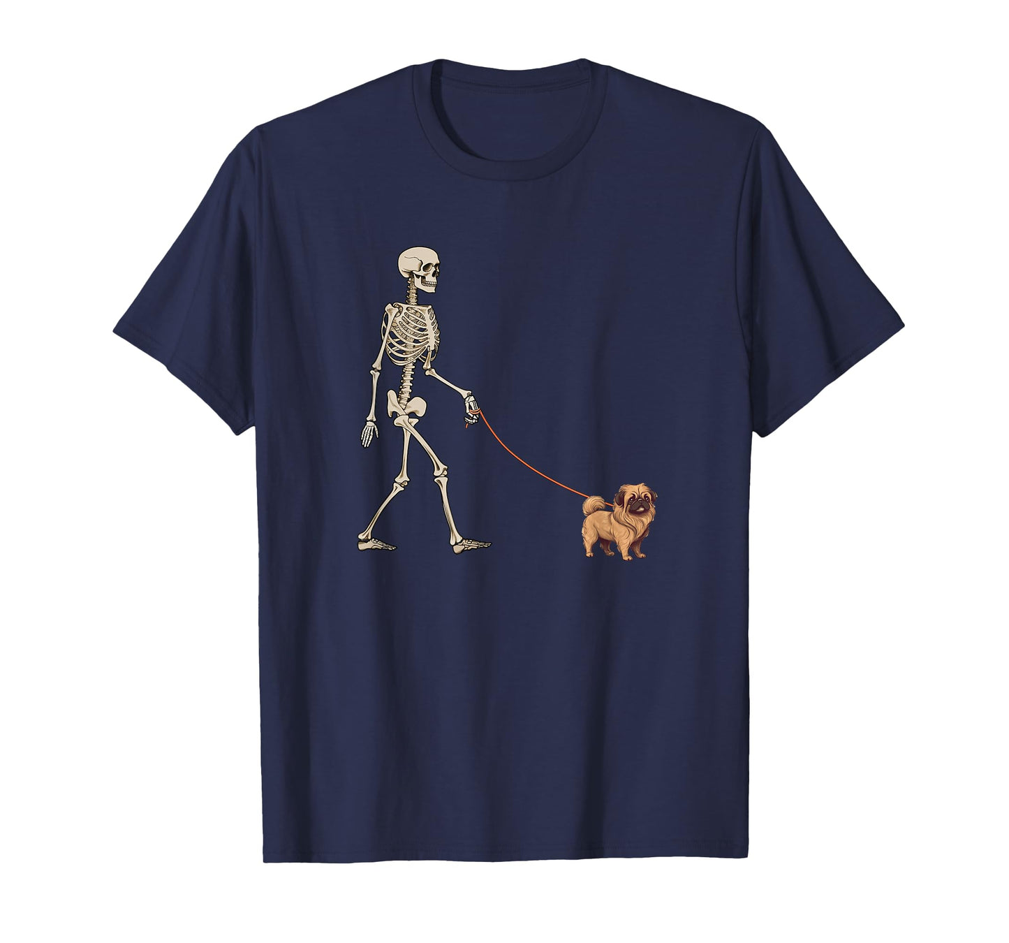 Funny Pekingese Skeleton Dog Walking Halloween Dog T-Shirt