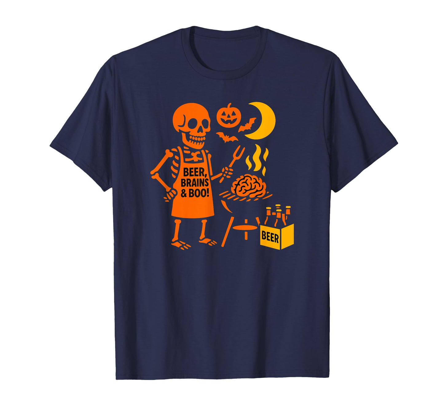 Halloween Skeleton Barbecue Beer Brains Boo Spooky Party T-Shirt