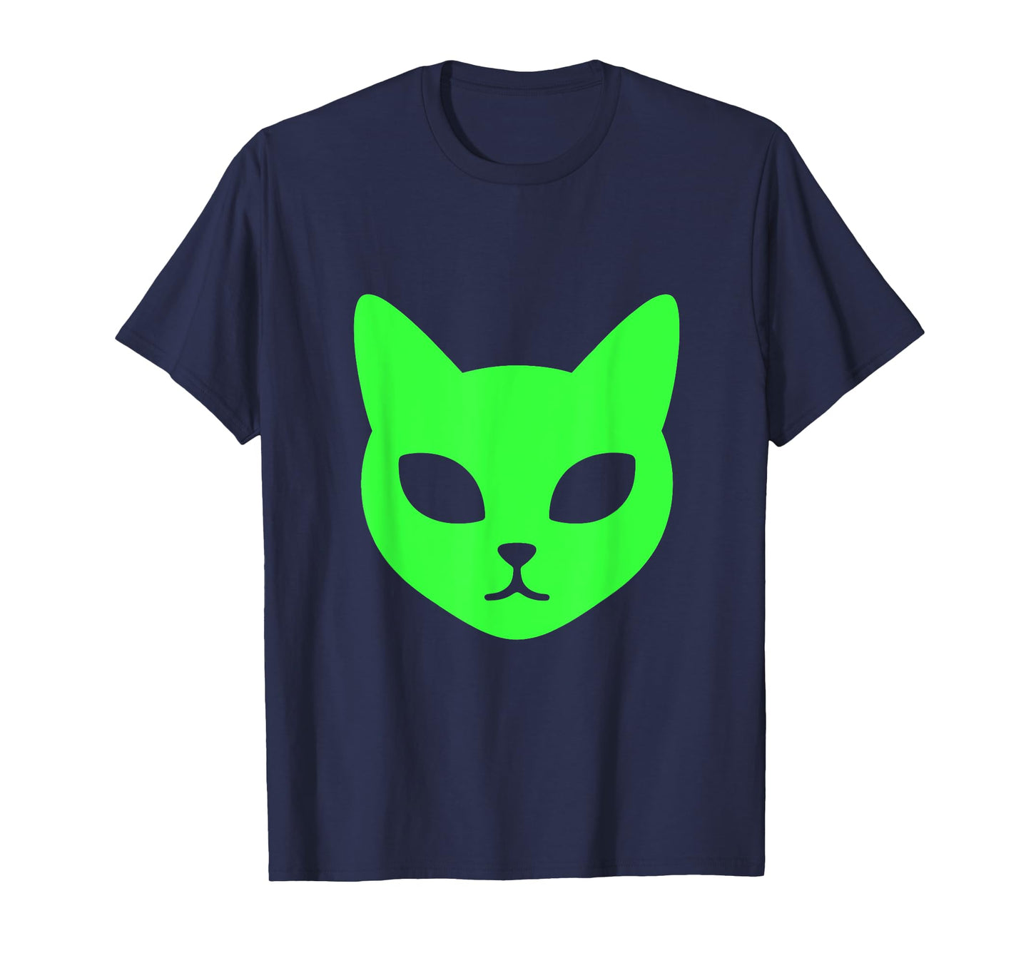 Green Alien Cat Face A Futuristic Feline Graphic T-Shirt