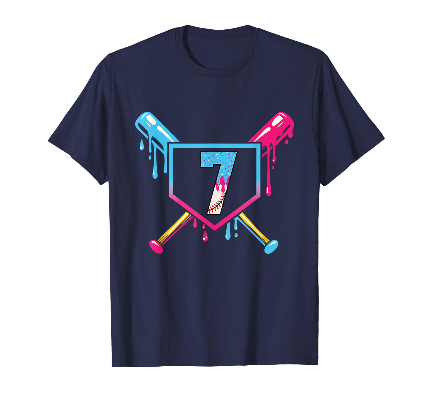 Baseball 7 Year Old Ice Cream 7th Birthday Boy Number 7 T-Shirt