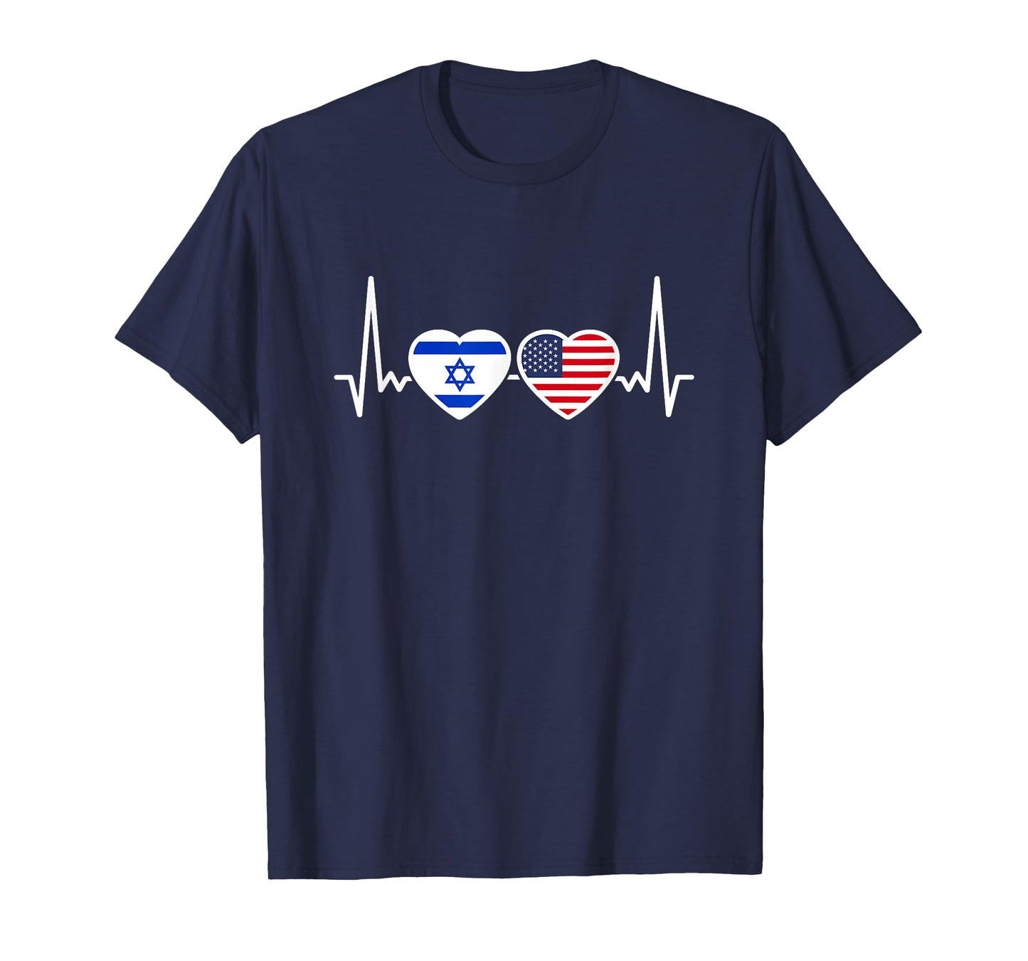Israel USA Heartbeat Flag American Israeli T-Shirt