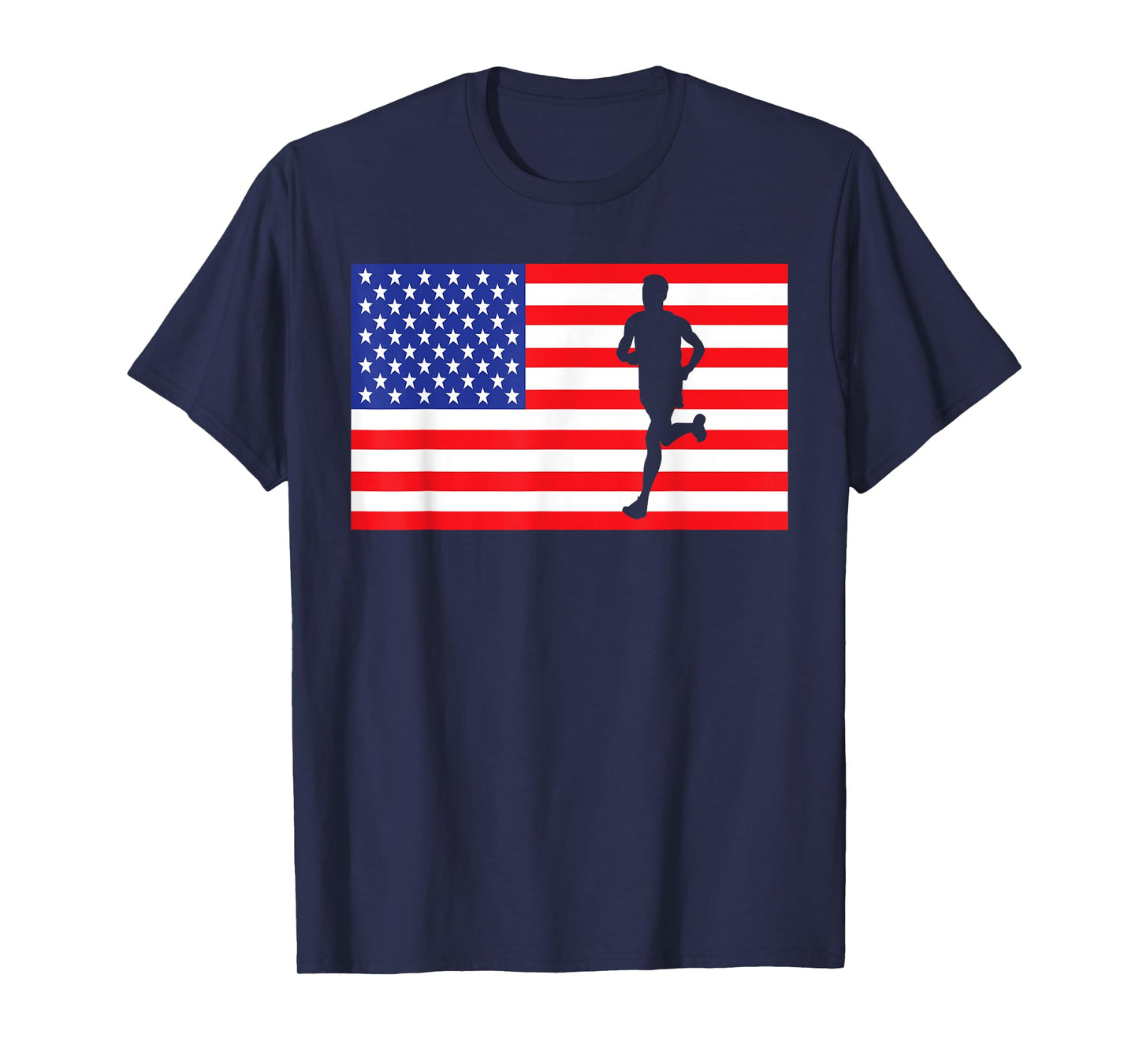 Marathon Runner USA American Flag Race Running 4th Of July Women Kids Men T-Shirt