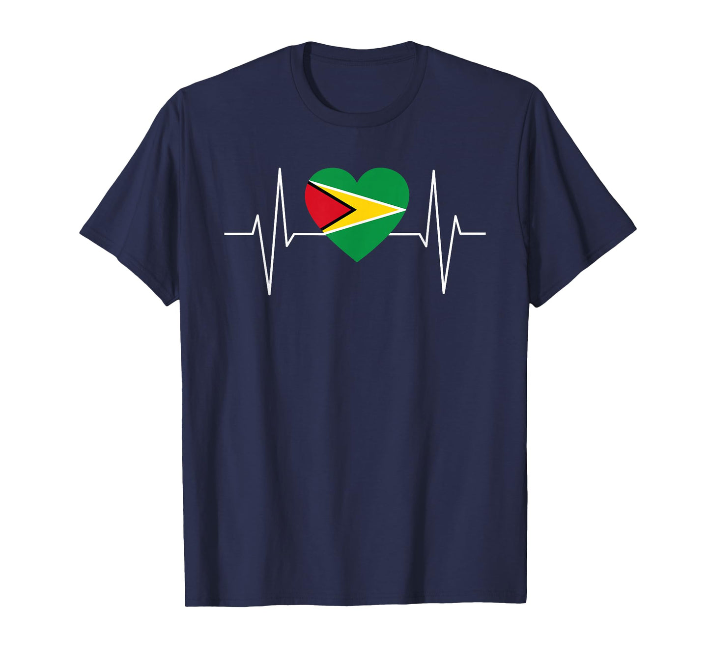 I Love Guyana Guyanese Heartbeat Flag Pride Print T-Shirt