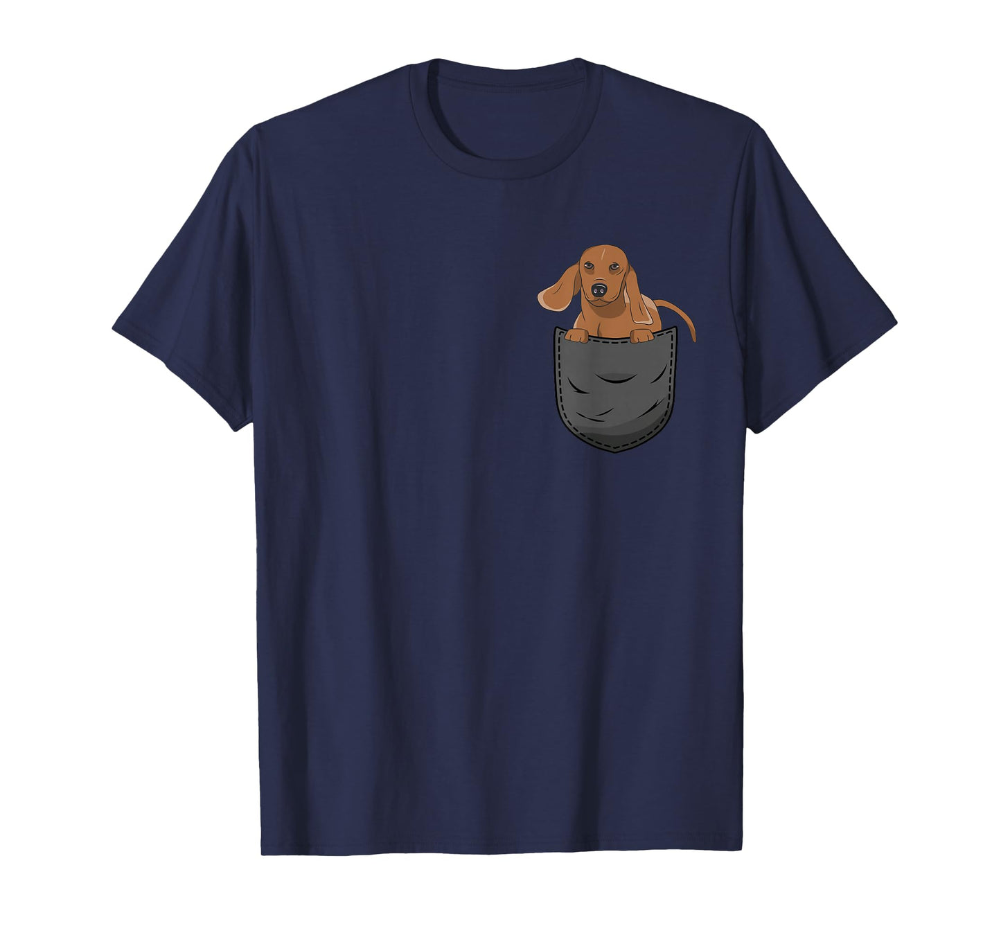 Dachshund Pocket Clothing Dachshund Pocket T-Shirt - Unisex Adults - Black - Short Sleeve - Cartoon Dachshund - Crew Neck - Classic Fit - All Seasons - Imported - Cotton Blend - Machine Wash - Small