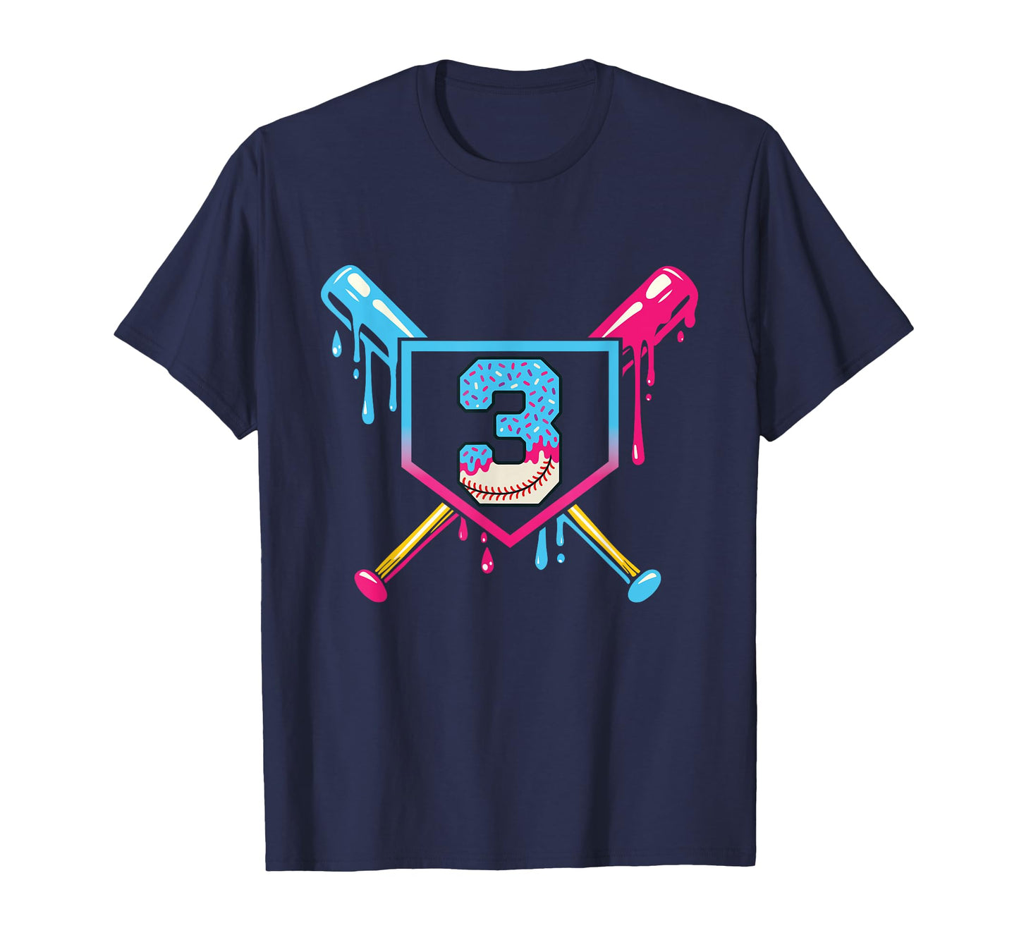 Baseball 3 Year Old Ice Cream 3rd Birthday Boy Number 3 T-Shirt