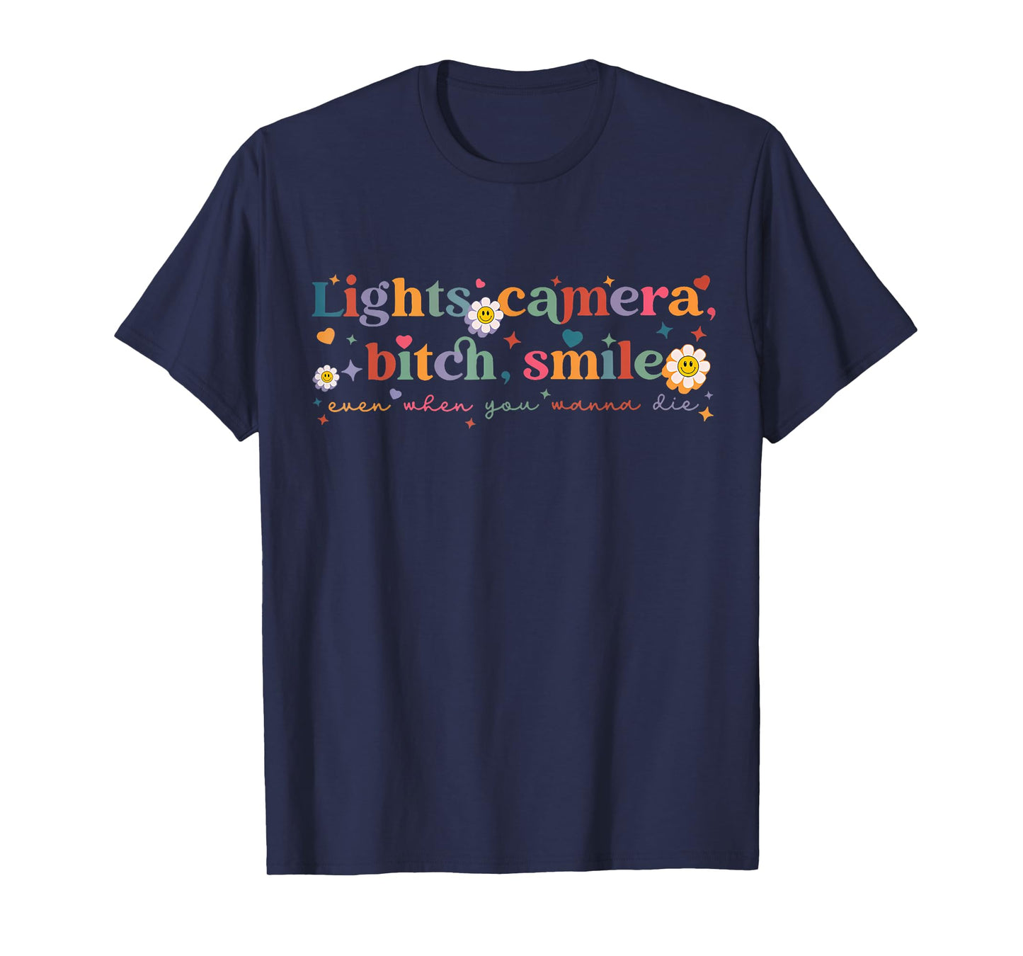 Funny Lights Camera Bit-Ch Smile Tee Retro Girls Women T-Shirt