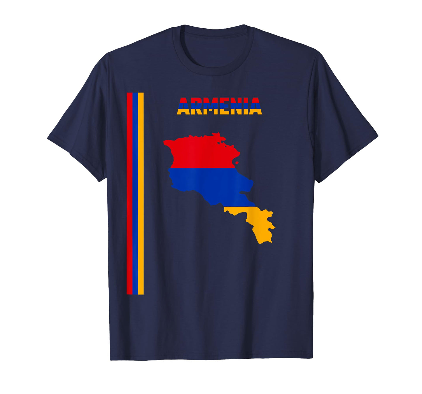 Vertical Armenian Flag, text “ARMENIA” & Silhouette map T-Shirt