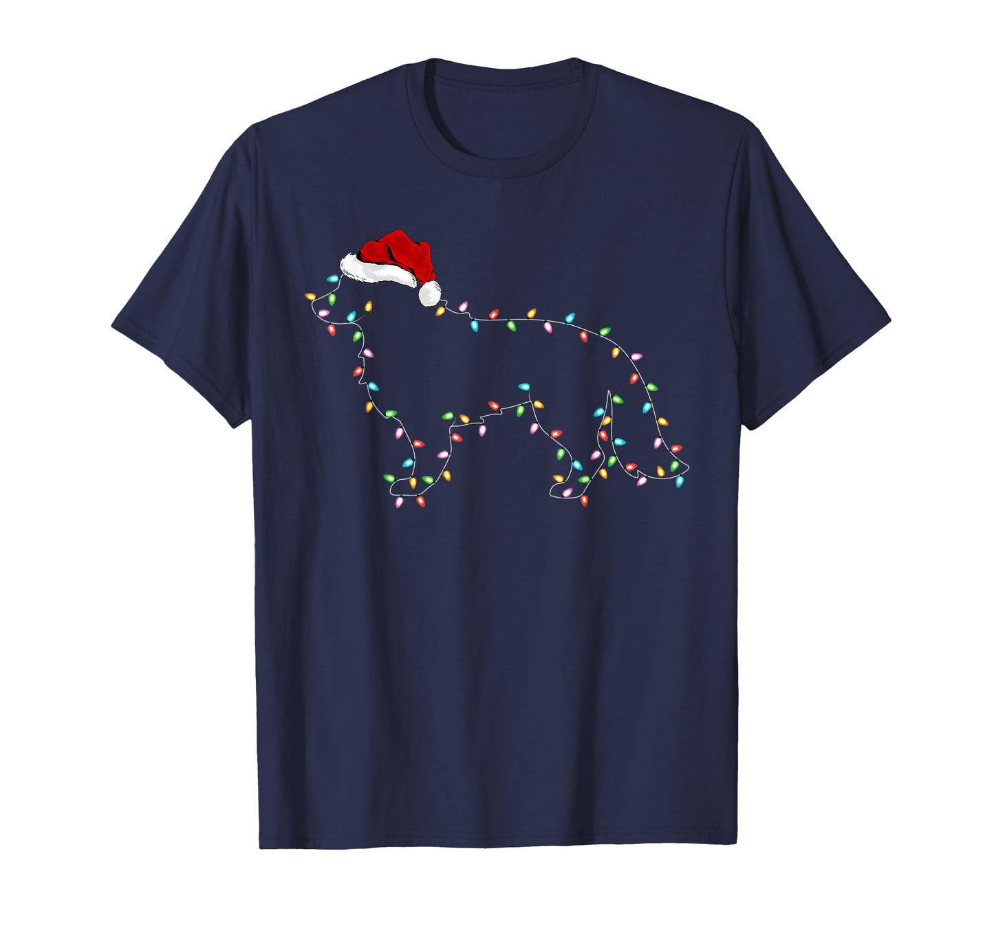 Funny Xmas Lighting Santa Hat Border Collie Dog Christmas T-Shirt for Men Women Kids