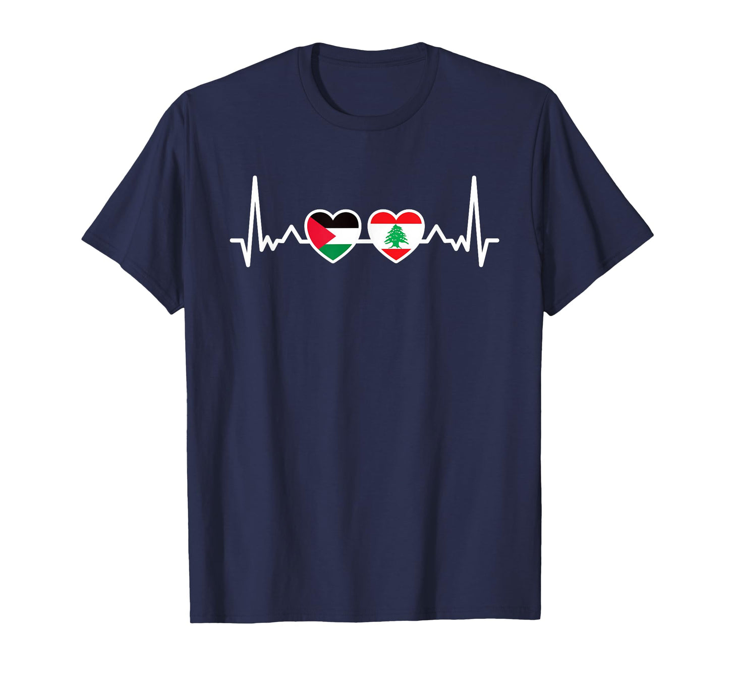 Lebanon Palestine Flag Lebanese Palestinian Unity Heartbeat T-Shirt