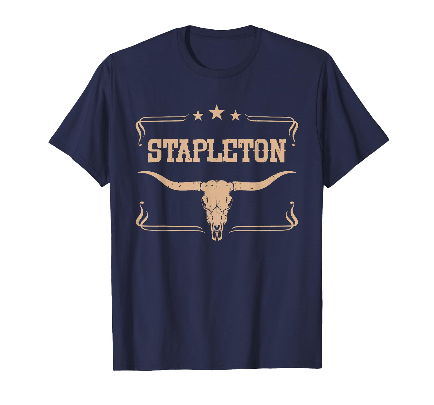 Country Western Cowboy Stapleton Name Retro Style Bull Skull T-Shirt