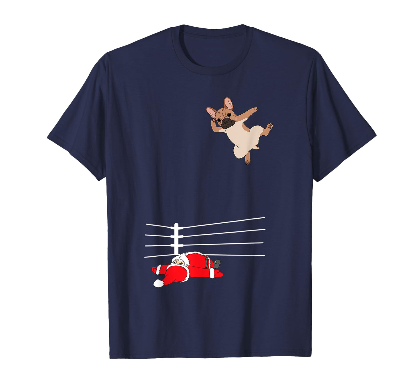 Funny Christmas Dog Xmas Wrestling Santa and French Bulldog T-Shirt