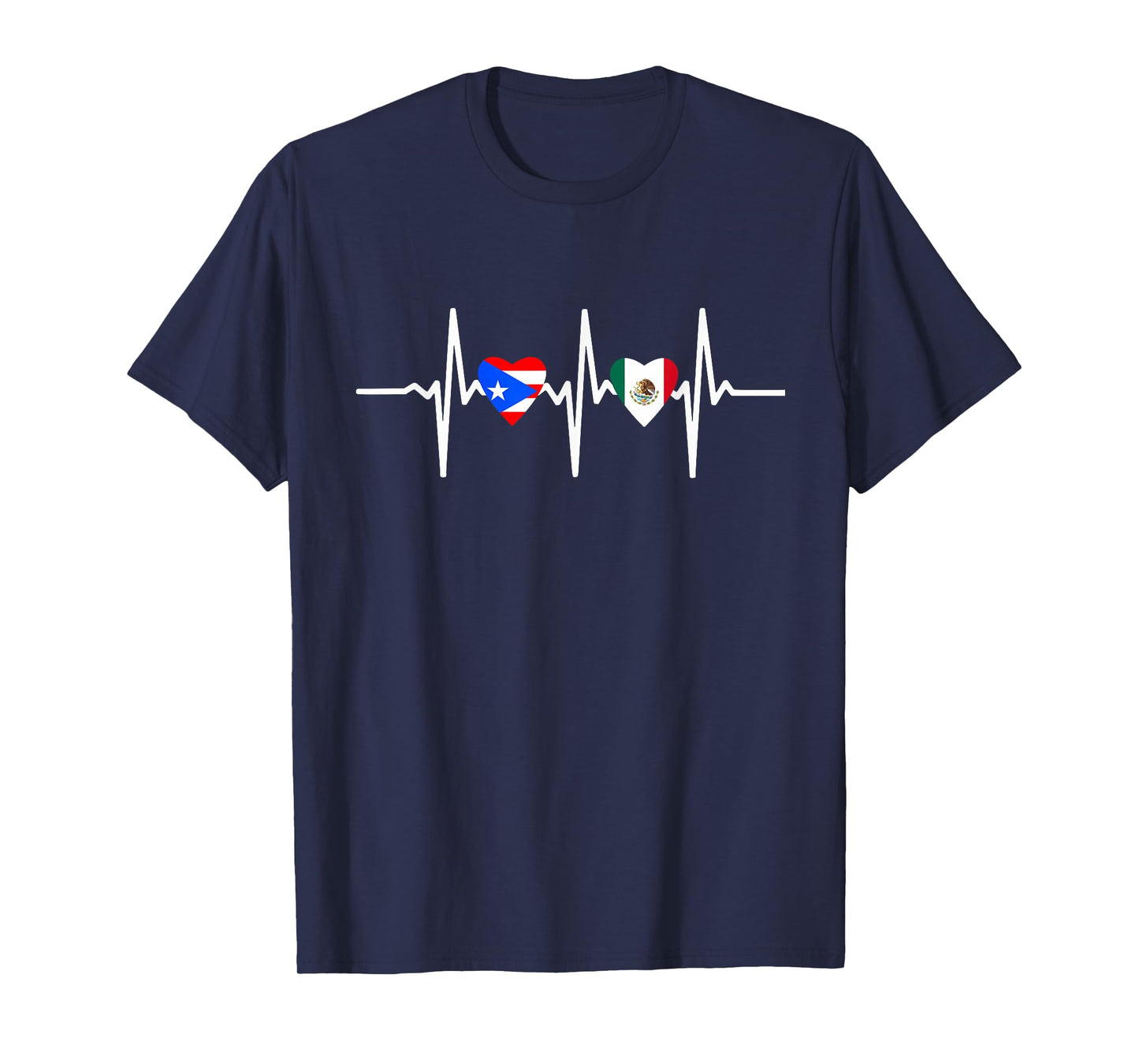 Half Mexican And Puerto Rican Rico Flag Mexirican Heartbeat T-Shirt