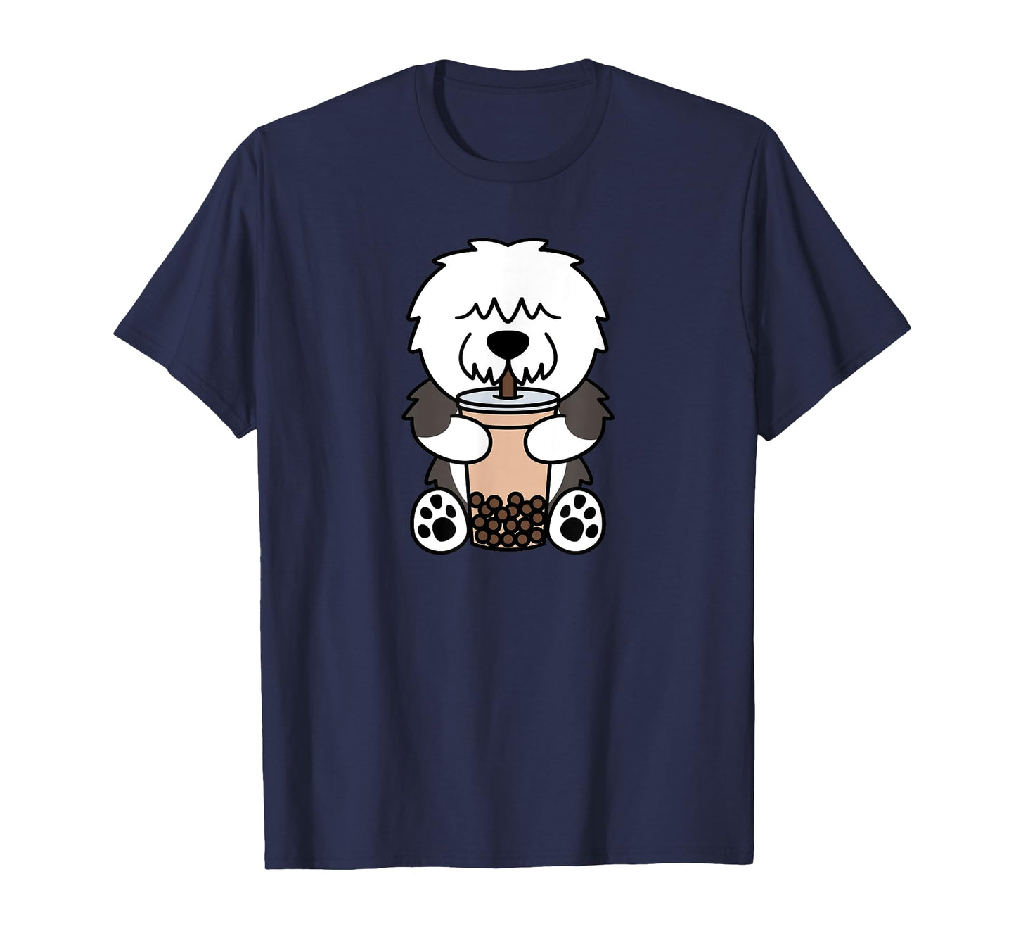 Boba Bubble Milk Tea Old English Sheepdog Dog T-Shirt