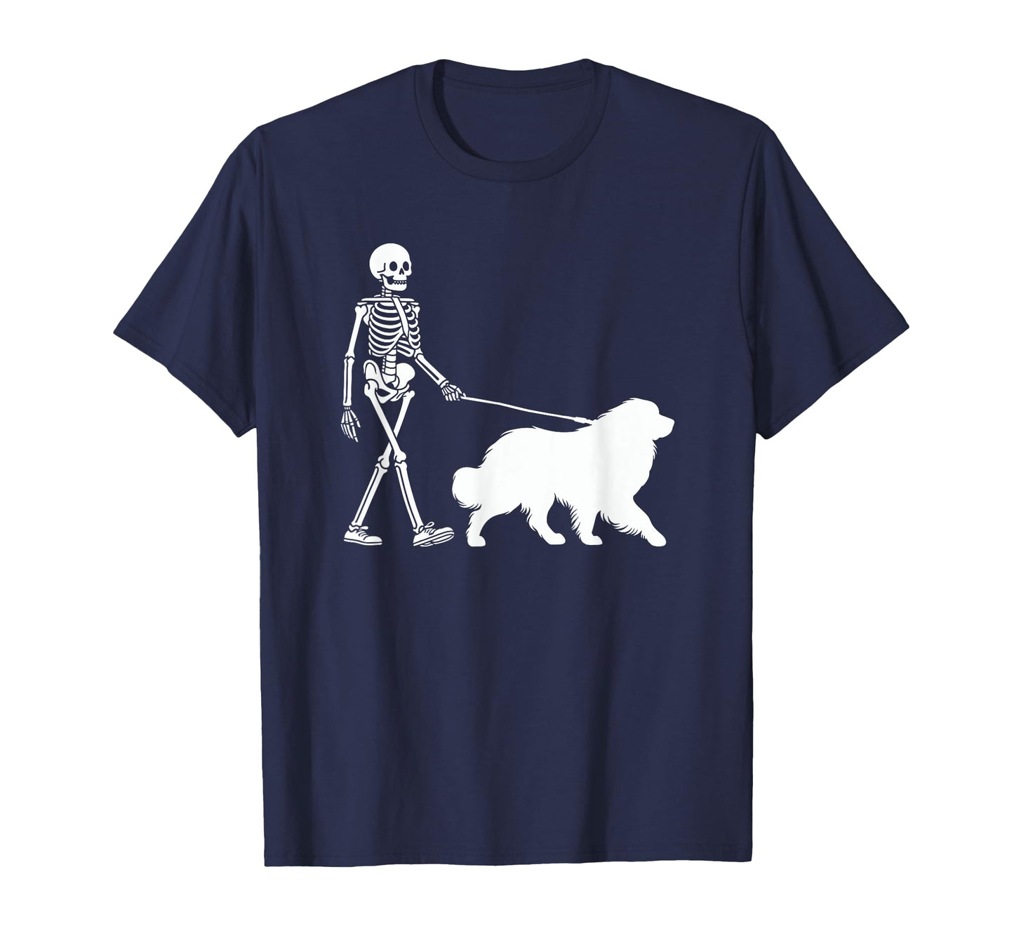 Skeleton Walking a Dog Great Pyrenees Halloween Outfit T-Shirt
