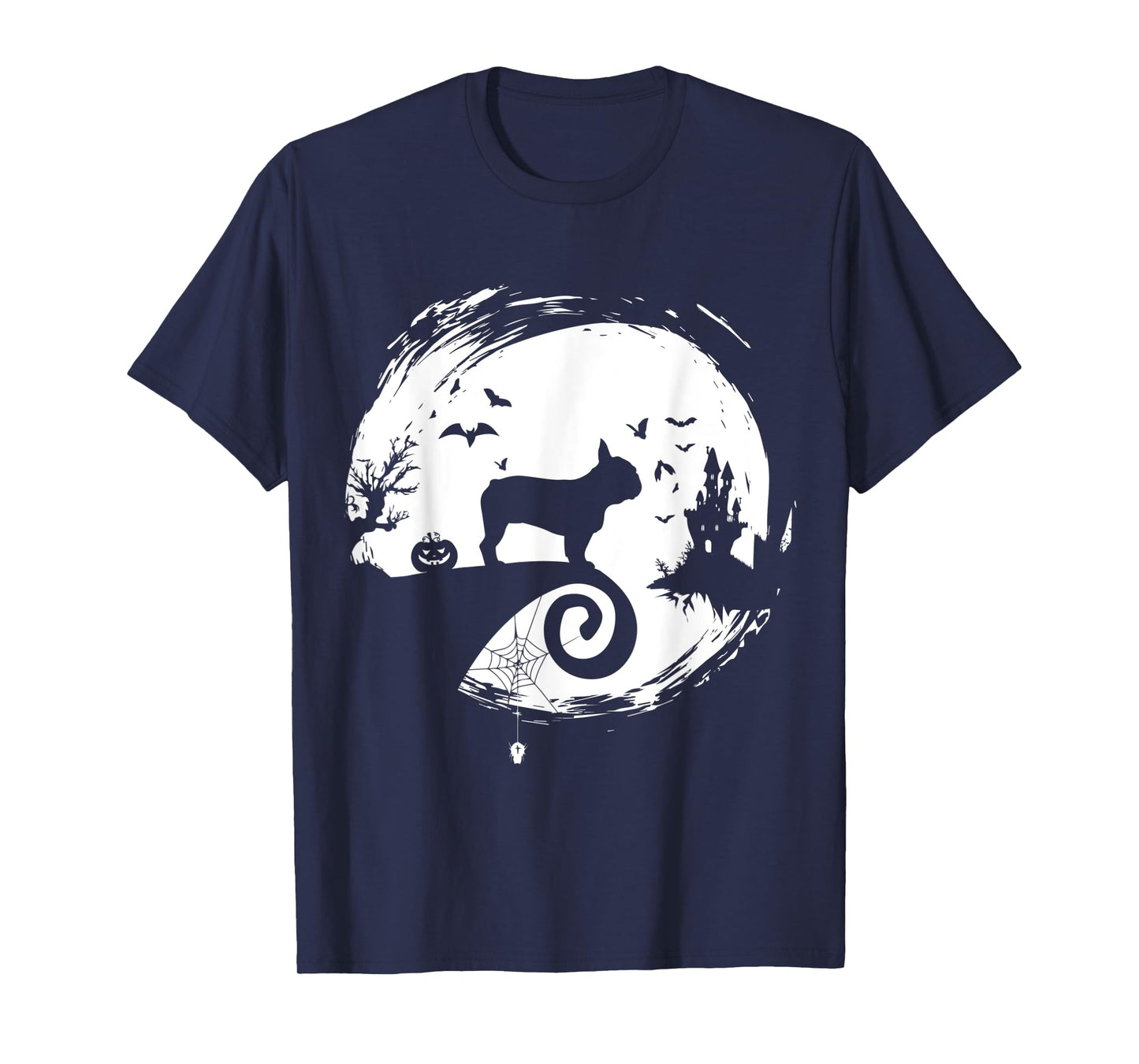 French Bulldog Halloween Costume Moon Silhouette Creepy Men Women Kids T-Shirt