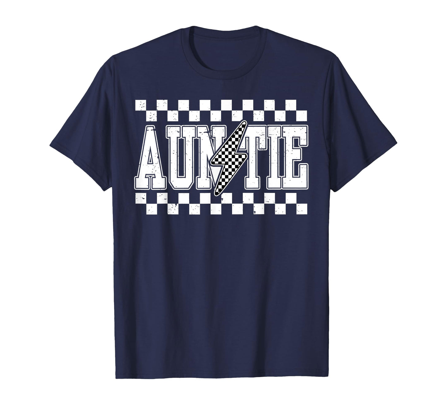 Retro Lightning Auntie Checkered Funny Auntie For Women Men T-Shirt
