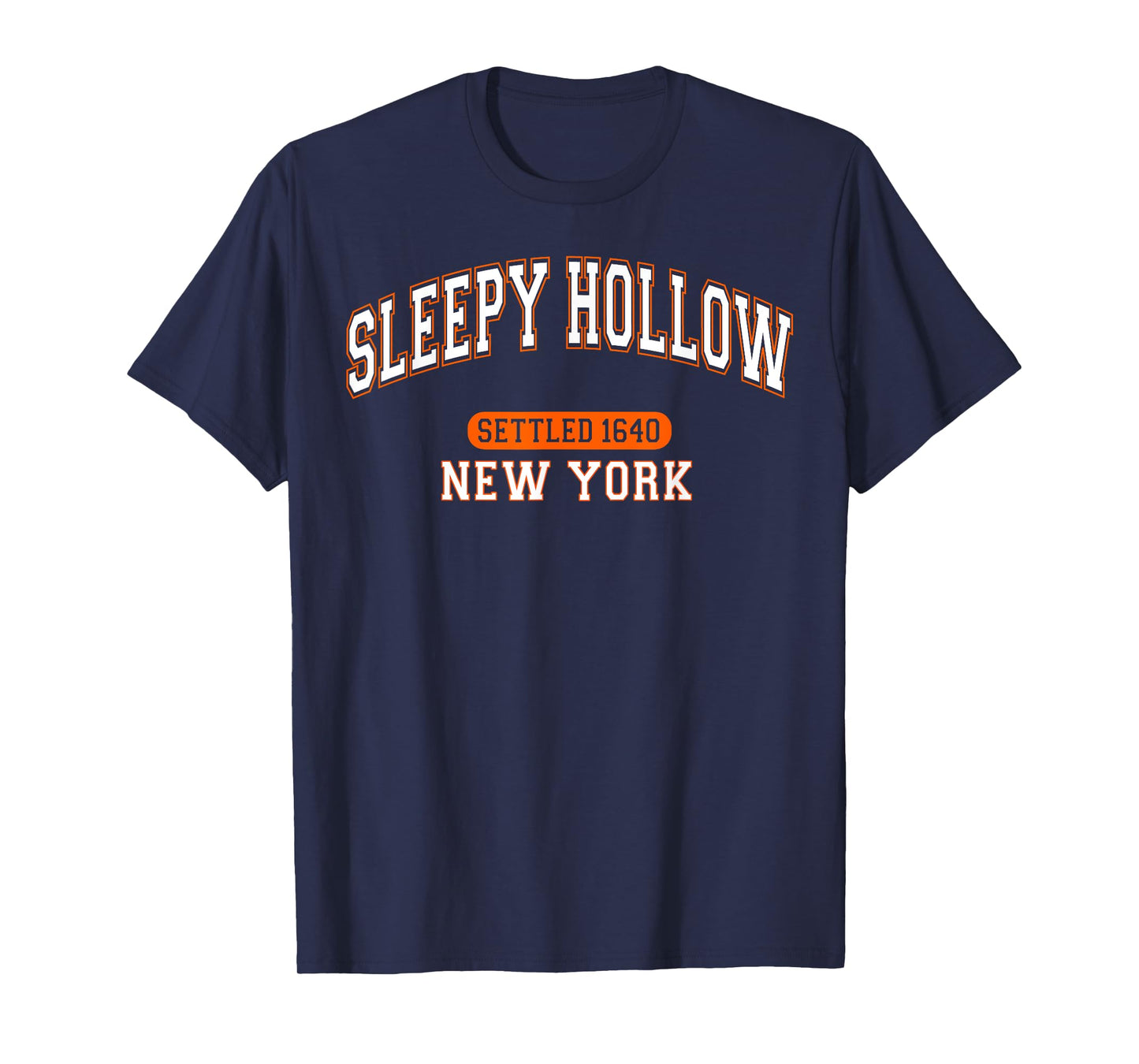 Sleepy Hollow New York Settled 1640 Sports White Orange T-Shirt
