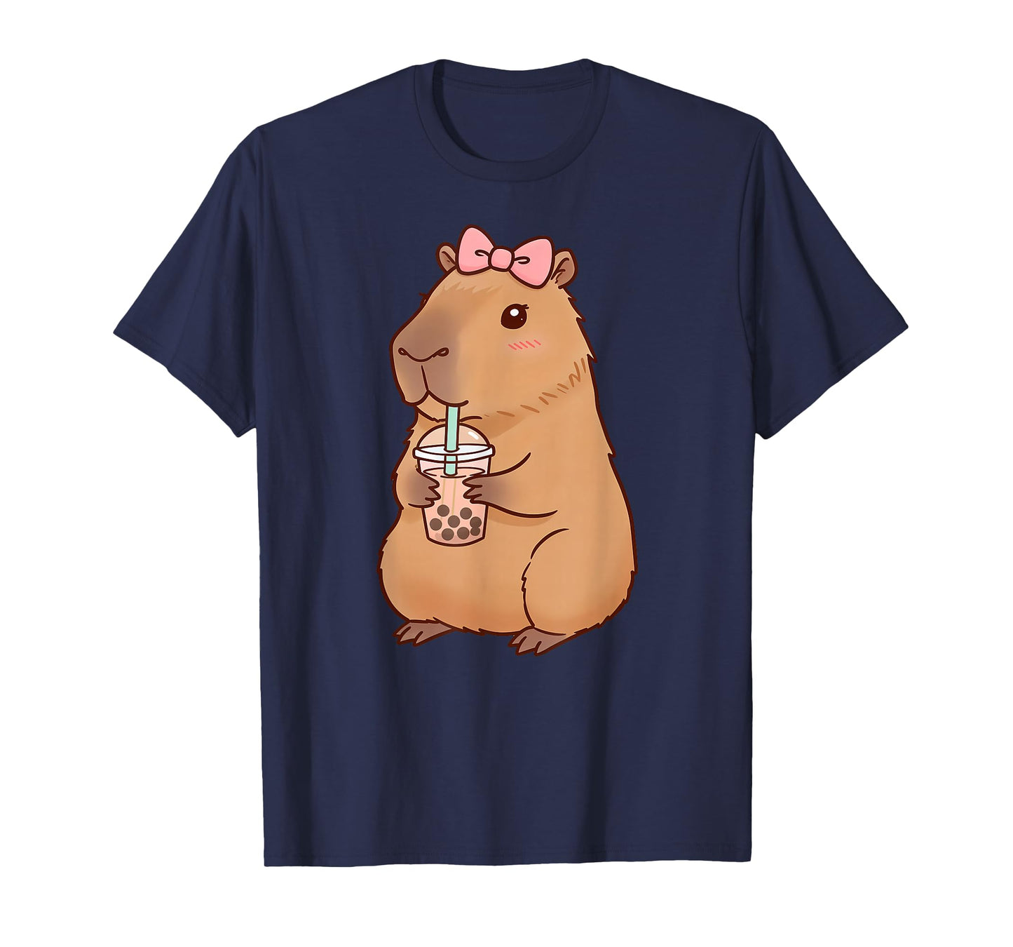 Kawaii Anime Capybara Drinking Boba Bubble Tea Kids Girls T-Shirt