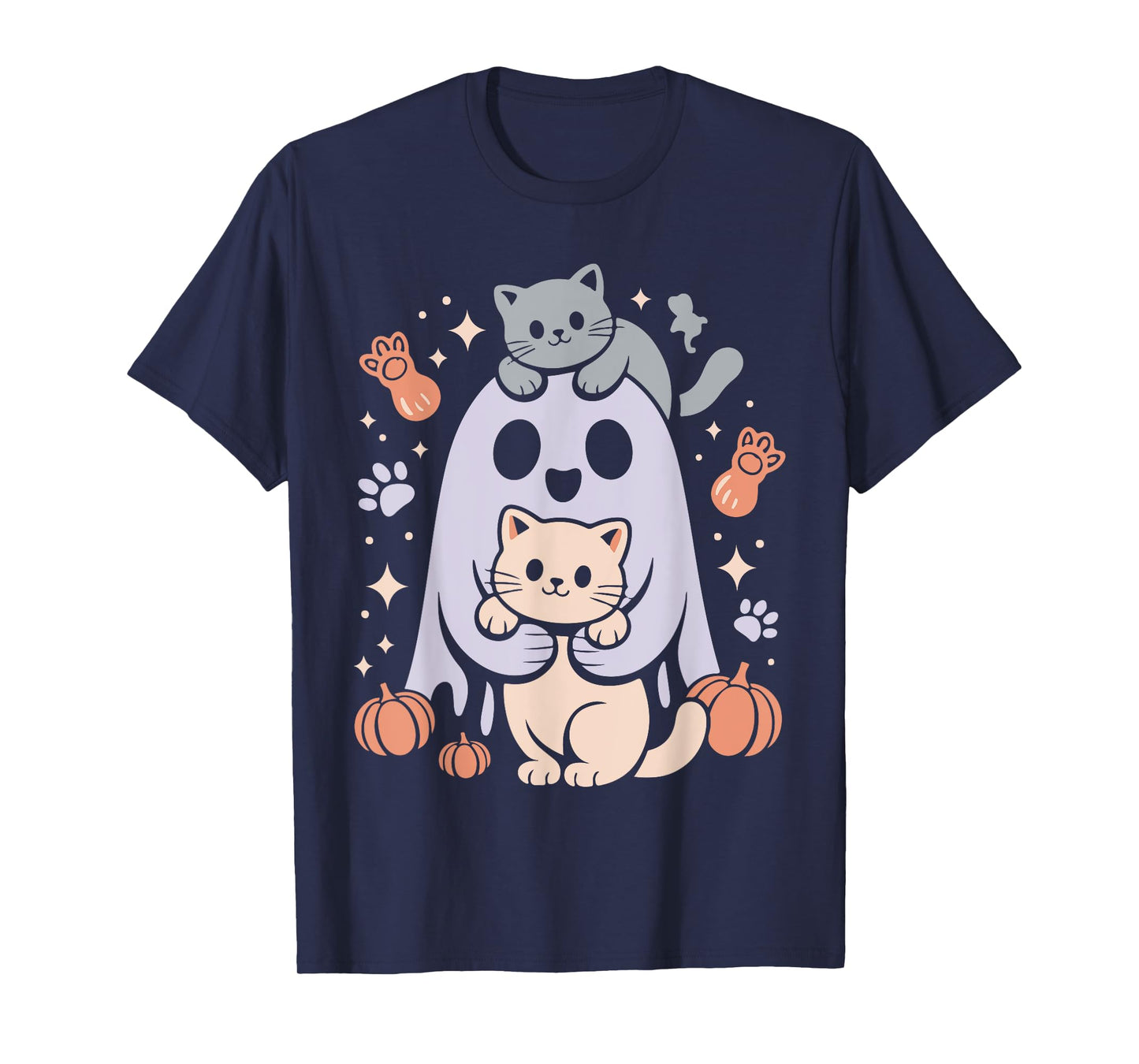 Spooky Cat Mom Ghost Design For Halloween Cat Owners T-Shirt