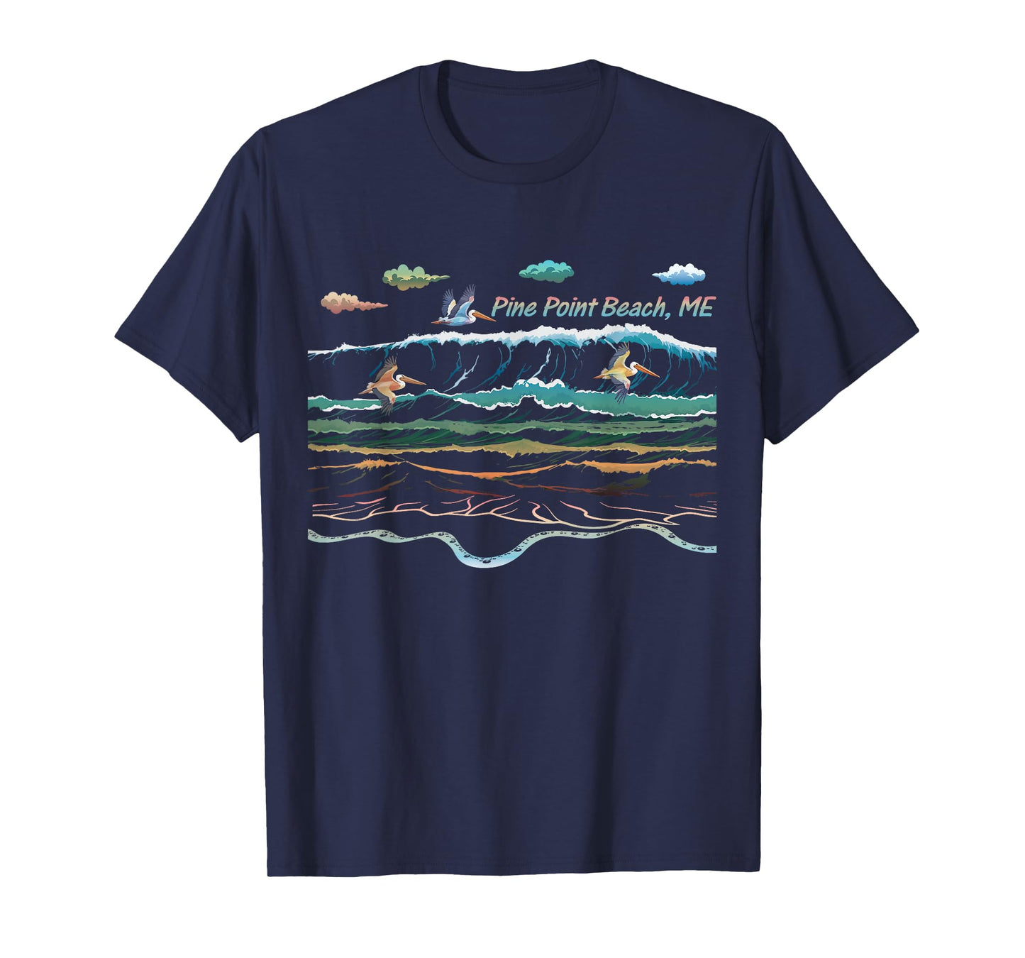 Pine Point Beach ME Beach Maine Beach Waves Pelican Birding T-Shirt