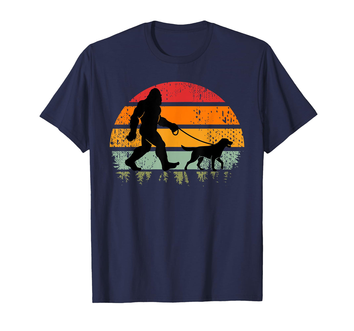 Funny Bigfoot Walking Dog Labrador Retriever Dad Sasquatch T-Shirt