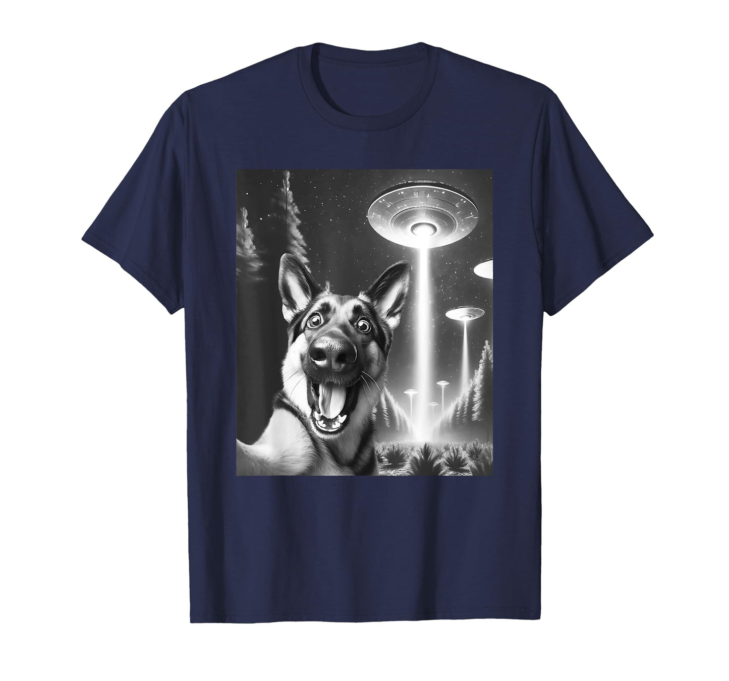 Funny German Shepherd Alien UFO Taking a Selfie Dog Mom Dad T-Shirt