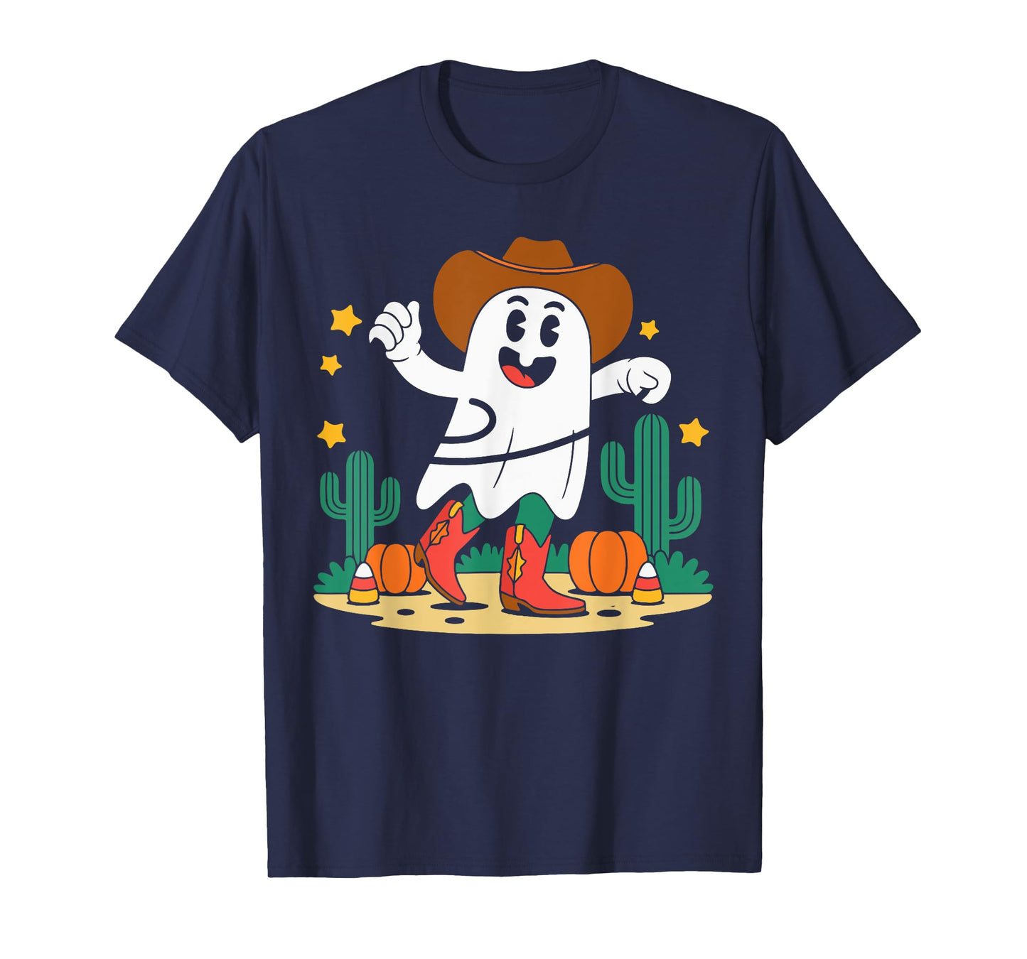 Cute Cowboy Western Ghost for Fall Spooky Halloween Boys T-Shirt